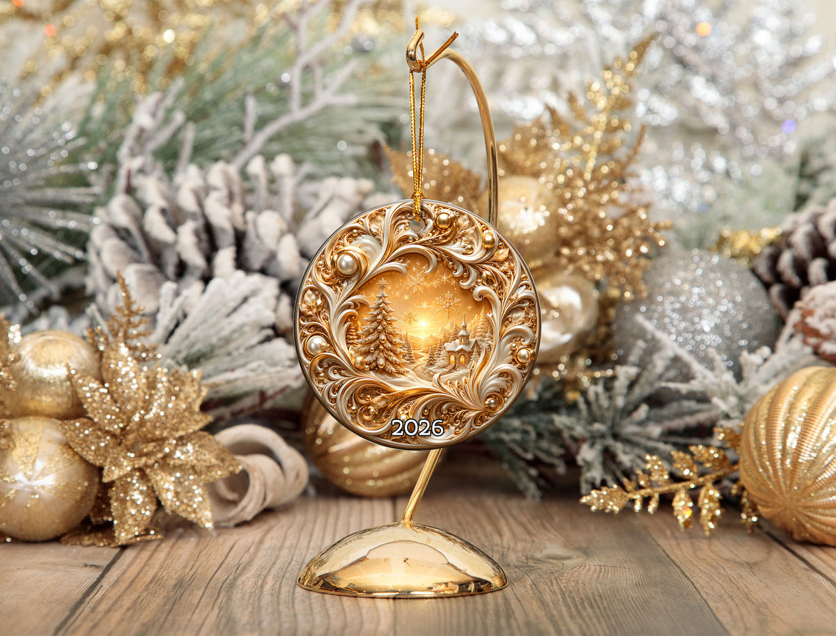 Gold Christmas Tree Ornament 2026, Christmas Tree Ceramic Ornament, Holiday Christmas Decoration, Christmas Keepsake Gift for Family and Friends