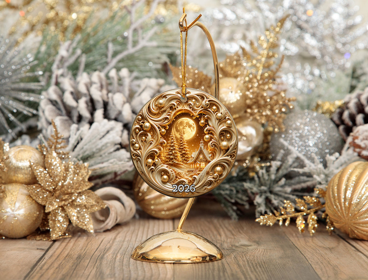 2026 Christmas Tree Ornament, Gold Christmas Ceramic Ornament, Holiday Tree Decoration, Christmas Keepsake Gift for Home Decor
