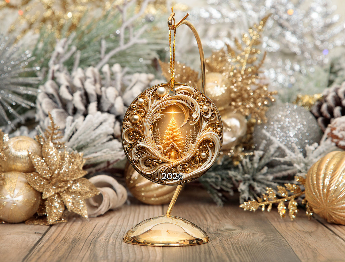 Golden Tree of Life Christmas Ornament 2026, Ceramic Christmas Tree Ornament, Winter Holiday Decor, Christmas Keepsake Gift for Family