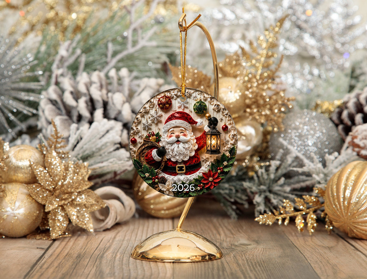 Santa Claus Ornament 2026, Rustic Christmas Ceramic Ornament, Holiday Tree Decoration, Vintage Santa Keepsake
