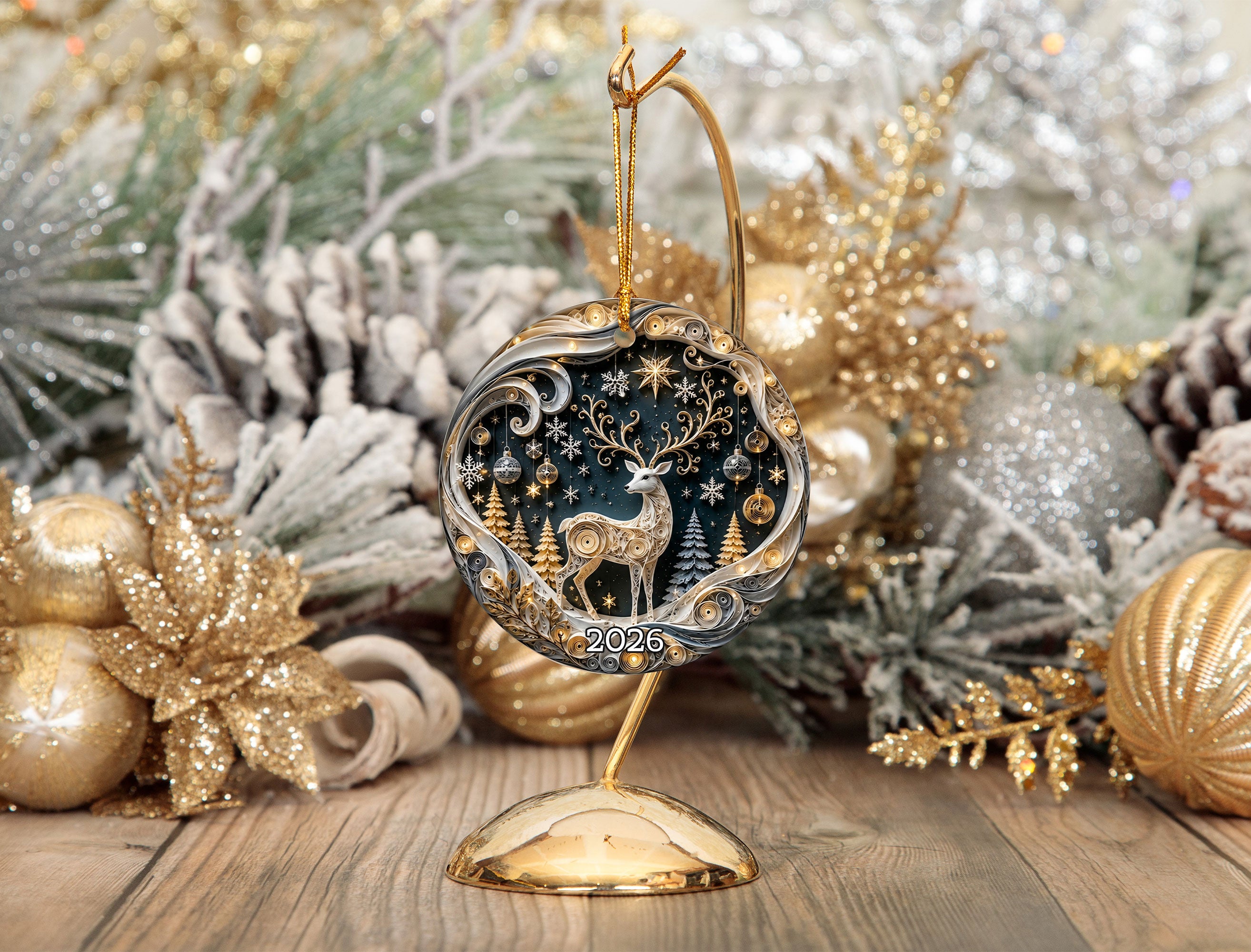 Elegant Deer Ornament 2026, Christmas Ceramic Ornament, Woodland Tree Decoration, Rustic Holiday Keepsake Gift