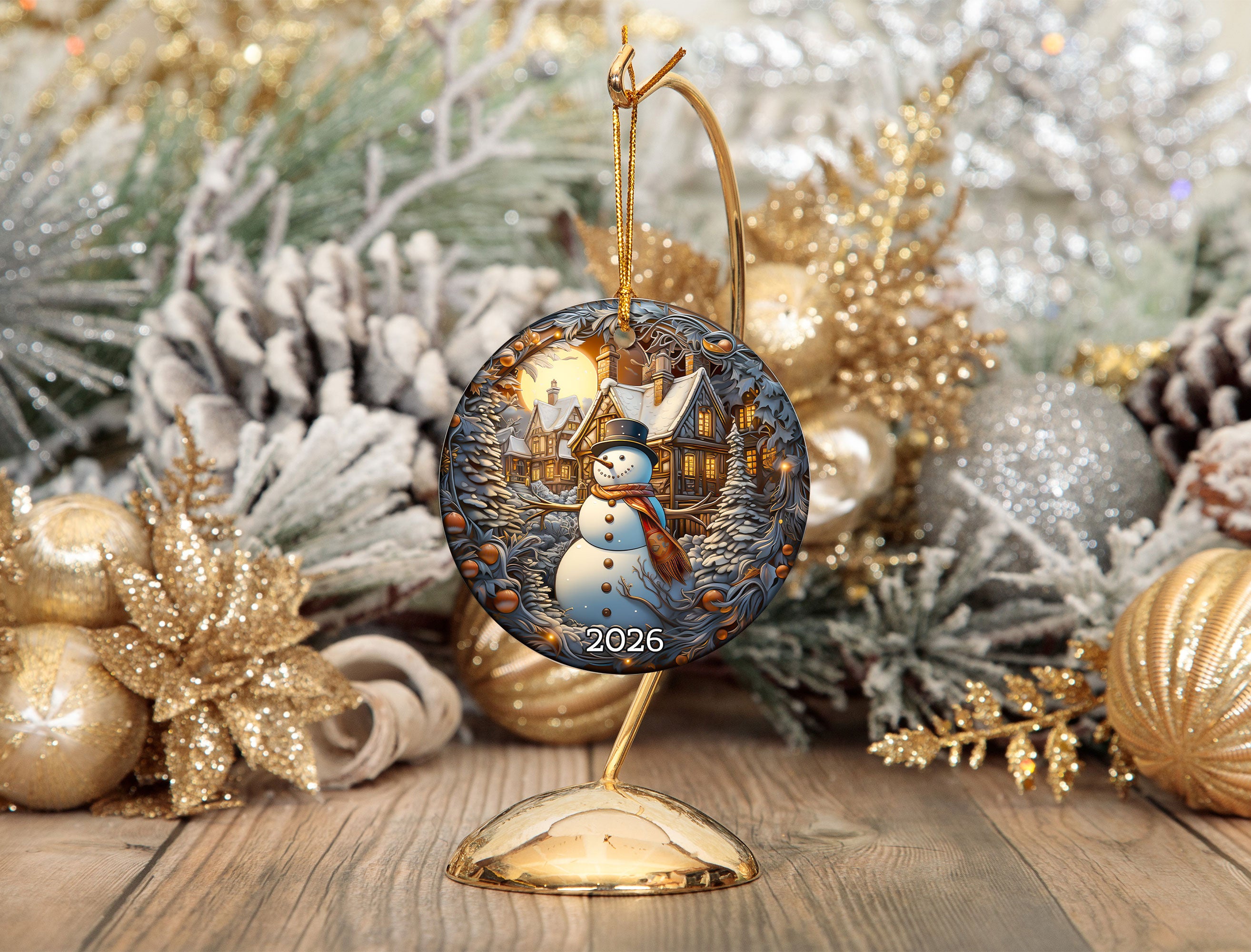 Rustic Snowman Ornament 2026, Christmas Tree Ceramic Ornament, Winter Holiday Decoration, Snowman Keepsake Gift for Family