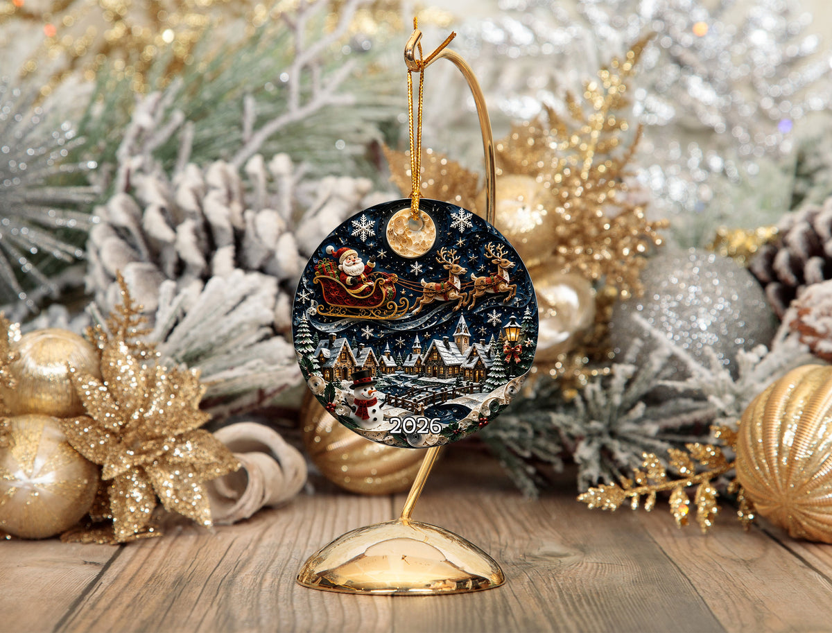 Santa Christmas Ornament 2026, Vintage Santa Claus Ceramic Ornament, Holiday Tree Decoration