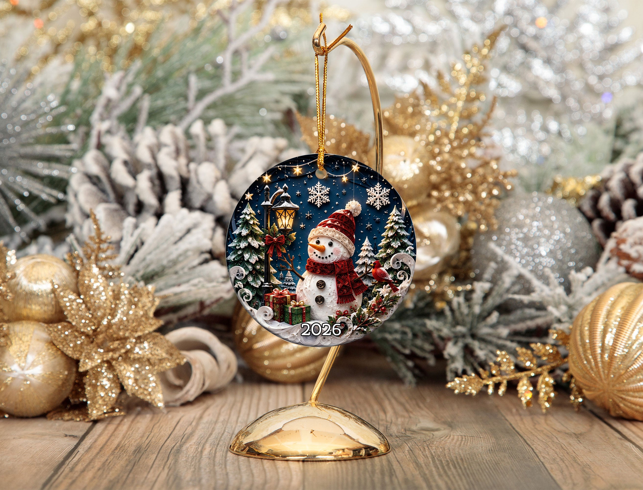 Snowman Christmas Ornament 2026, Cute Snowman Ceramic Ornament, Winter Holiday Tree Decoration, Christmas Keepsake