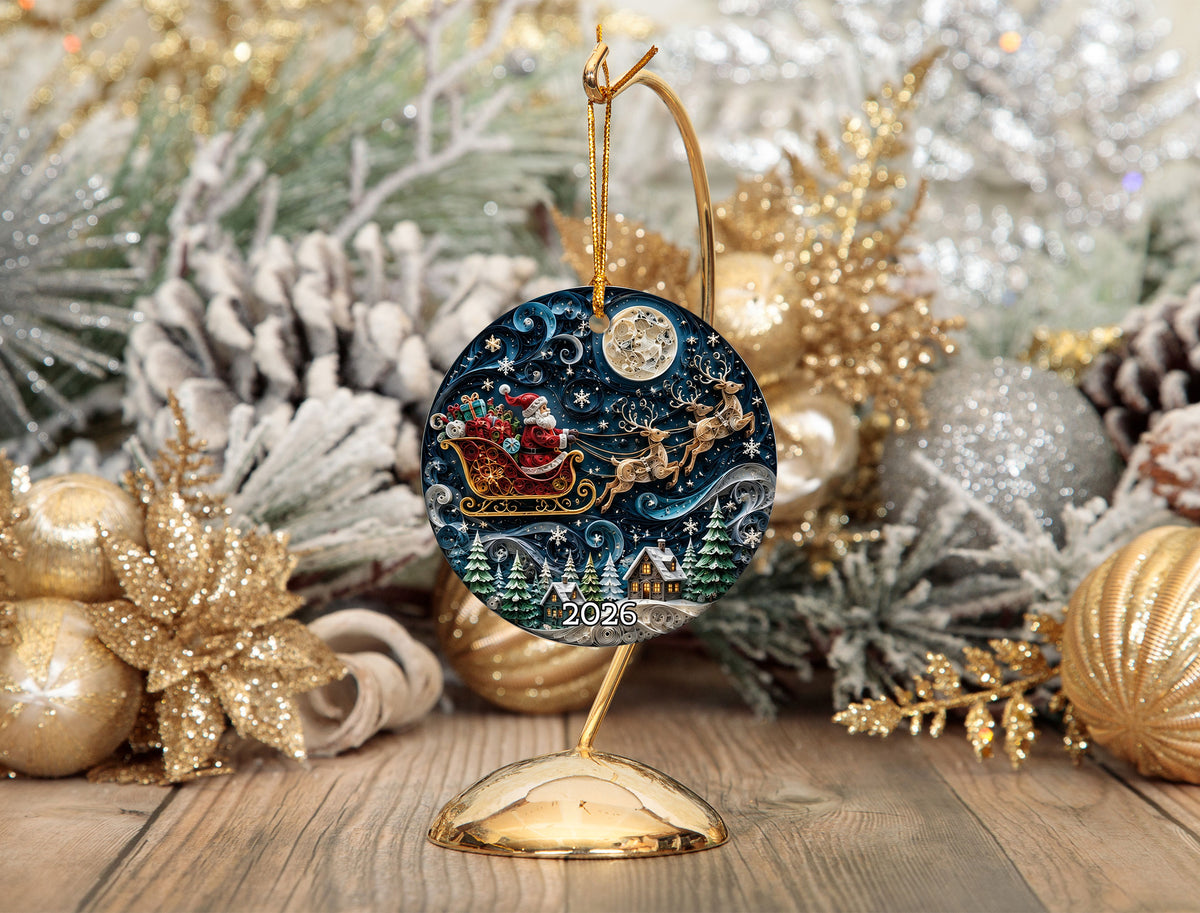 Santa Claus Christmas Ornament 2026, Vintage Santa Ceramic Ornament, Holiday Tree Decoration, Rustic Christmas Keepsake