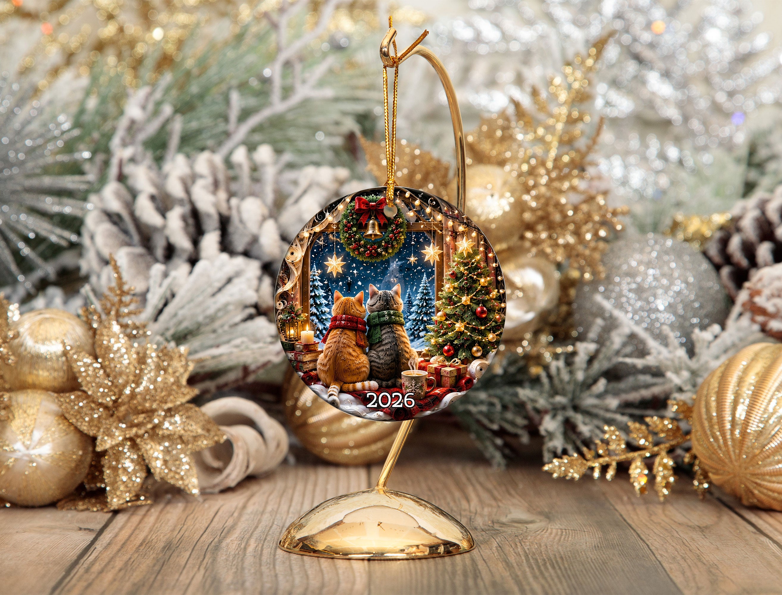 Cat Christmas Ornament 2026, Cozy Christmas Cats Ceramic Ornament, Holiday Tree Decoration, Cute Cat Lover Keepsake