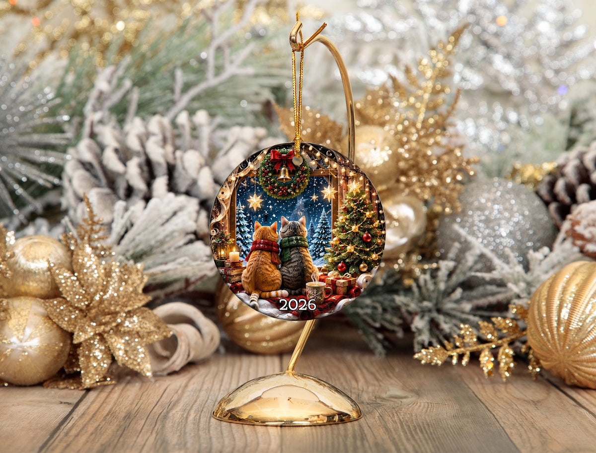 Cat Christmas Ornament 2026, Cozy Christmas Cats Ceramic Ornament, Holiday Tree Decoration, Cute Cat Lover Keepsake