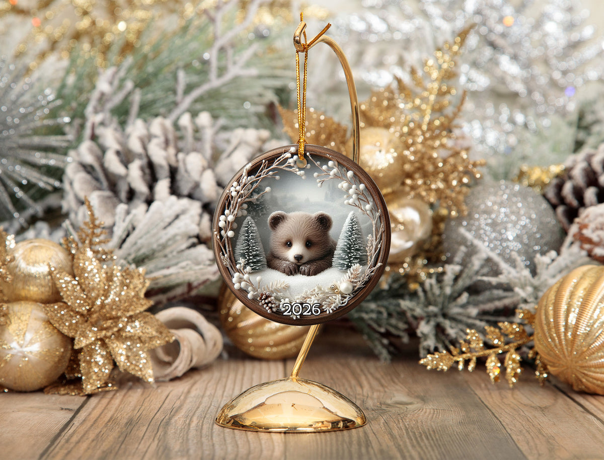 Baby Bear Christmas Ornament 2026, Cute Woodland Bear Ornament, Winter Forest Christmas Tree Decor