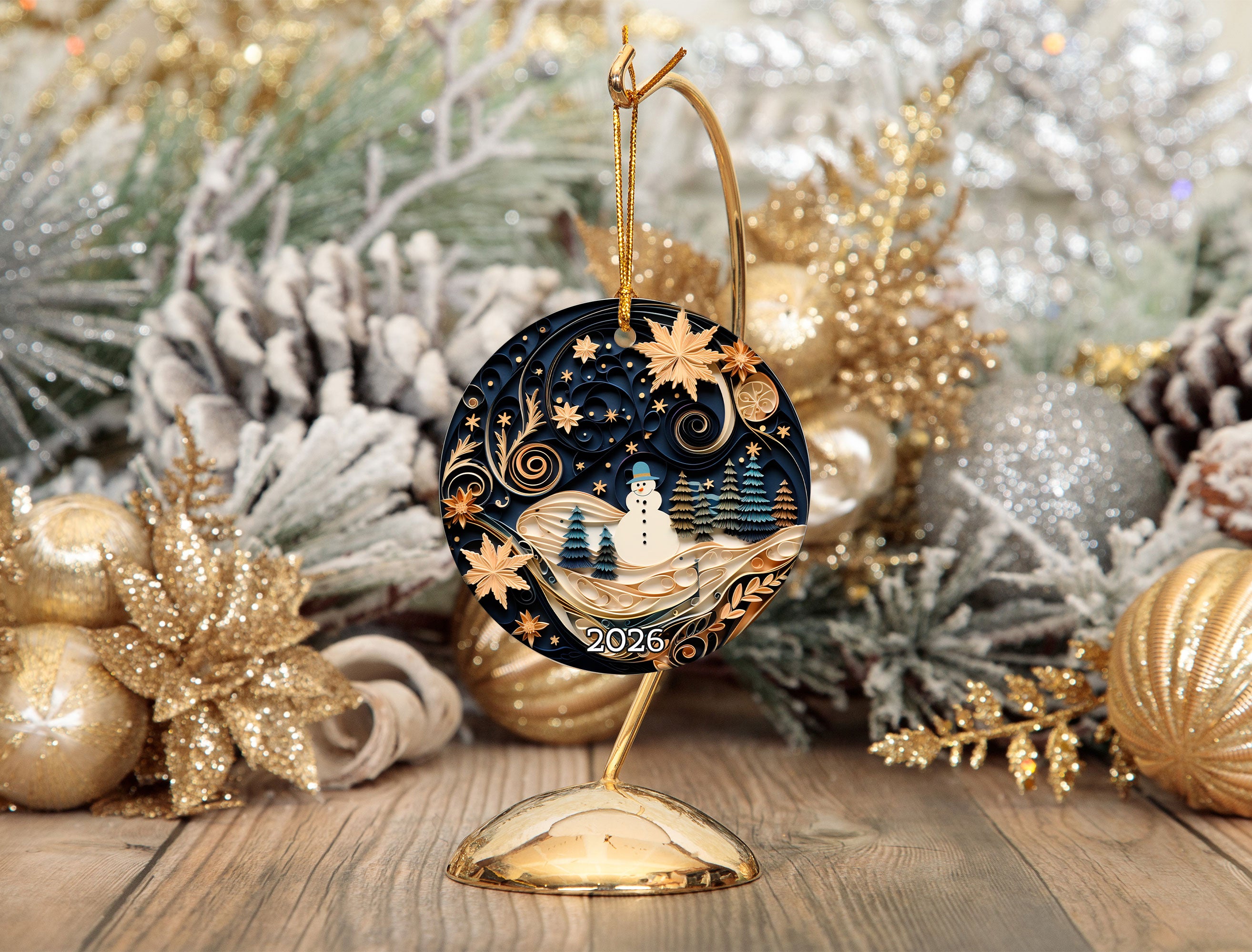Layered Effect Snowman Christmas Ornament, Christmas 2026 Dated Ornament, Double-Sided Holiday Keepsake, Christmas Tree Gift, Festive Ornament