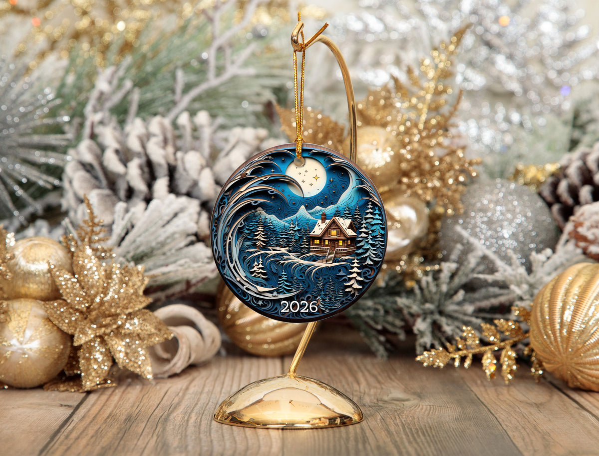Winter Cabin Ornament 2026, Christmas Ornament, Rustic Decor, Christmas Tree Decor, Winter Landscape Gift, Holiday Keepsake, Nature Lover Gift