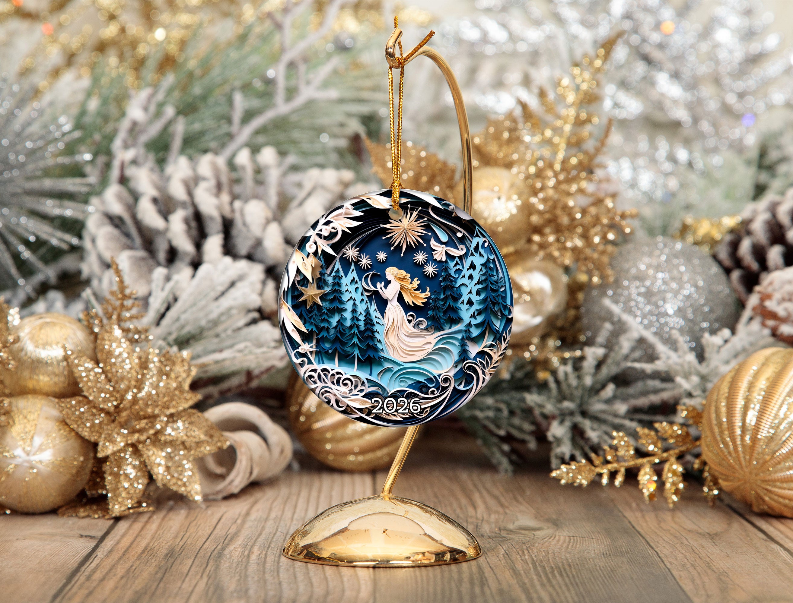 Angel Paper Art Effect Christmas Ornament, Ceramic Christmas Ornament Double-Sided Holiday Keepsake