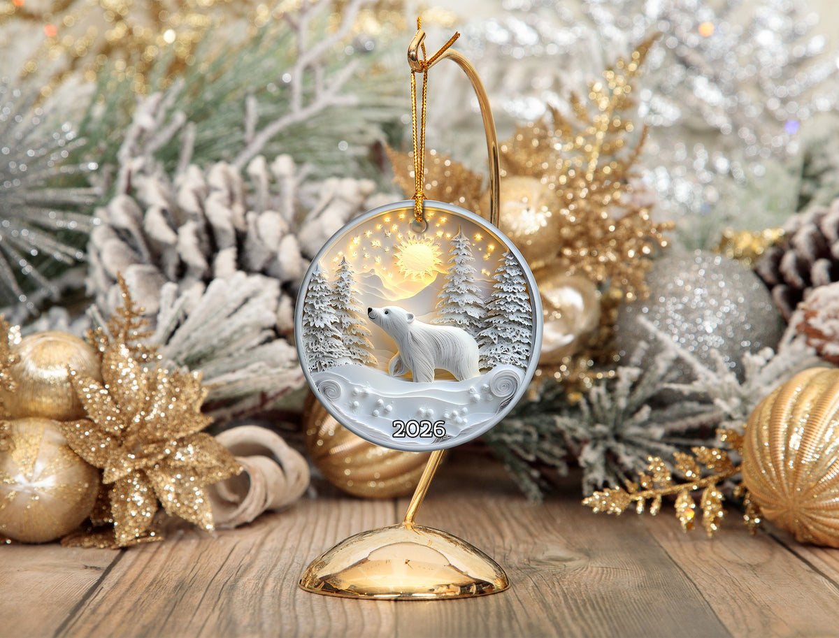 Polar Bear Winter Scene Ornament 2026, Christmas Tree Ornament, Holiday Keepsake Gift, Winter Home Decor, Xmas Gift Idea