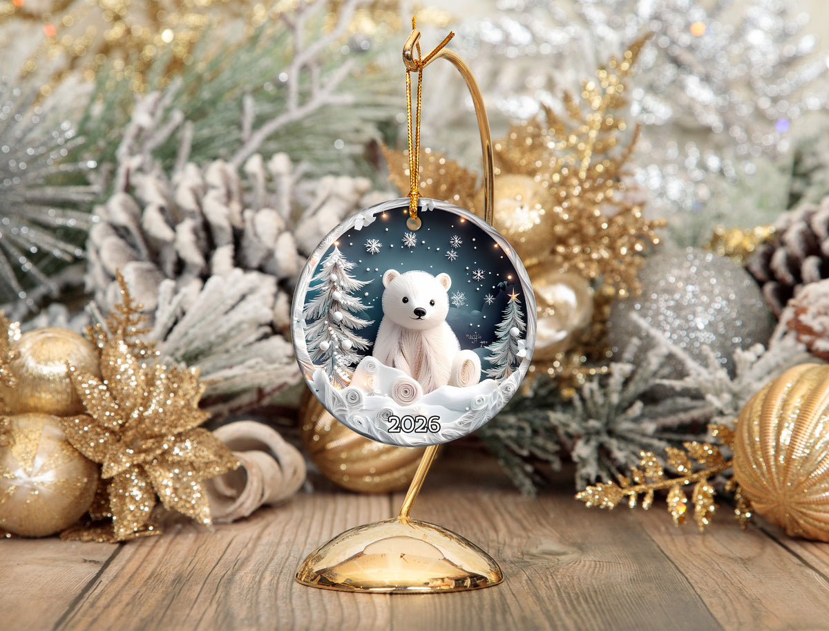 Baby Bear Christmas Ornament 2026, Cute Woodland Bear Ornament, Winter Forest Christmas Tree Decor, Rustic Holiday Keepsake Gift