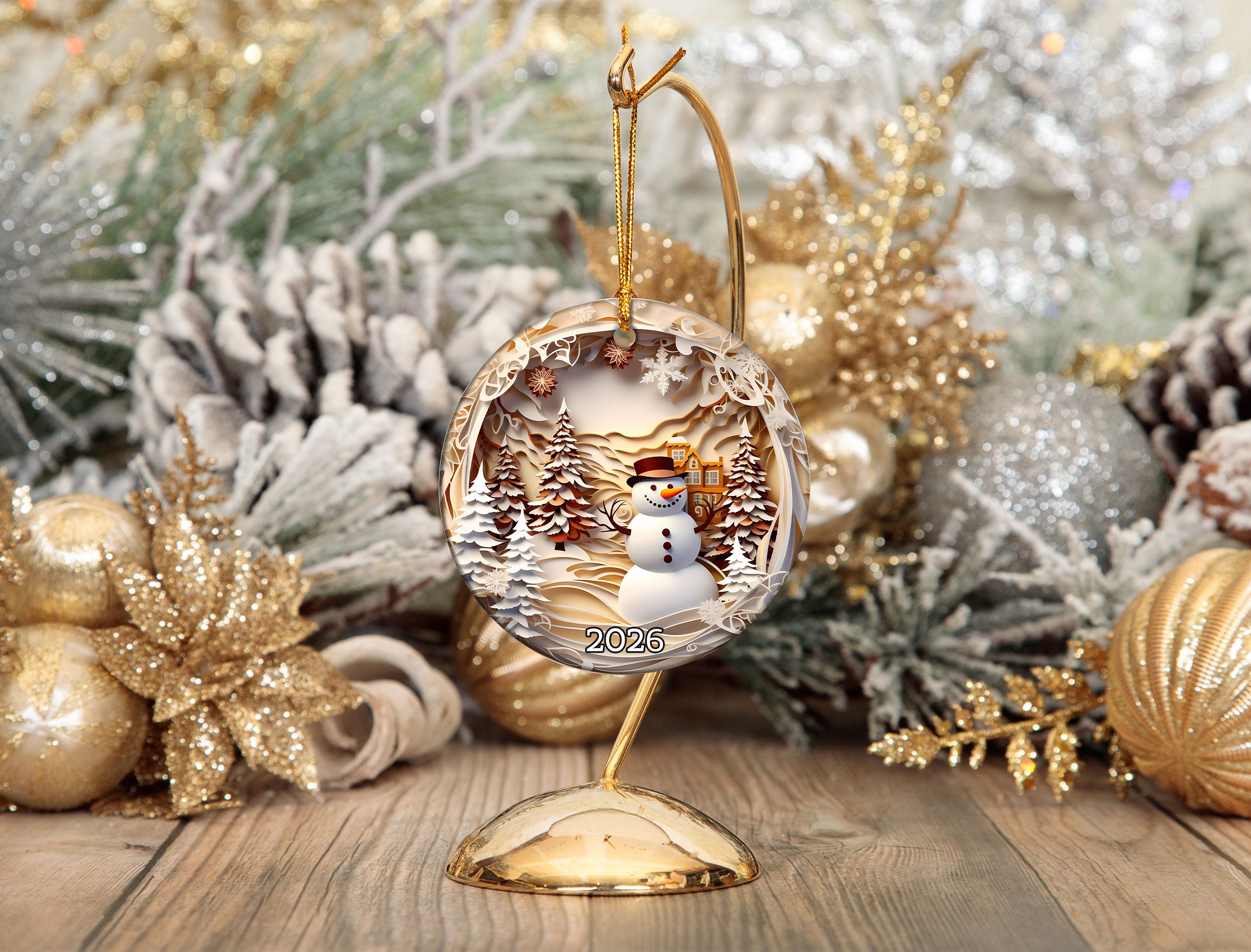 Snowman Forest Scene Ornament 2026, Christmas Ornament, Holiday Tree Decor, Xmas Keepsake, Christmas Gift for Family and Friends