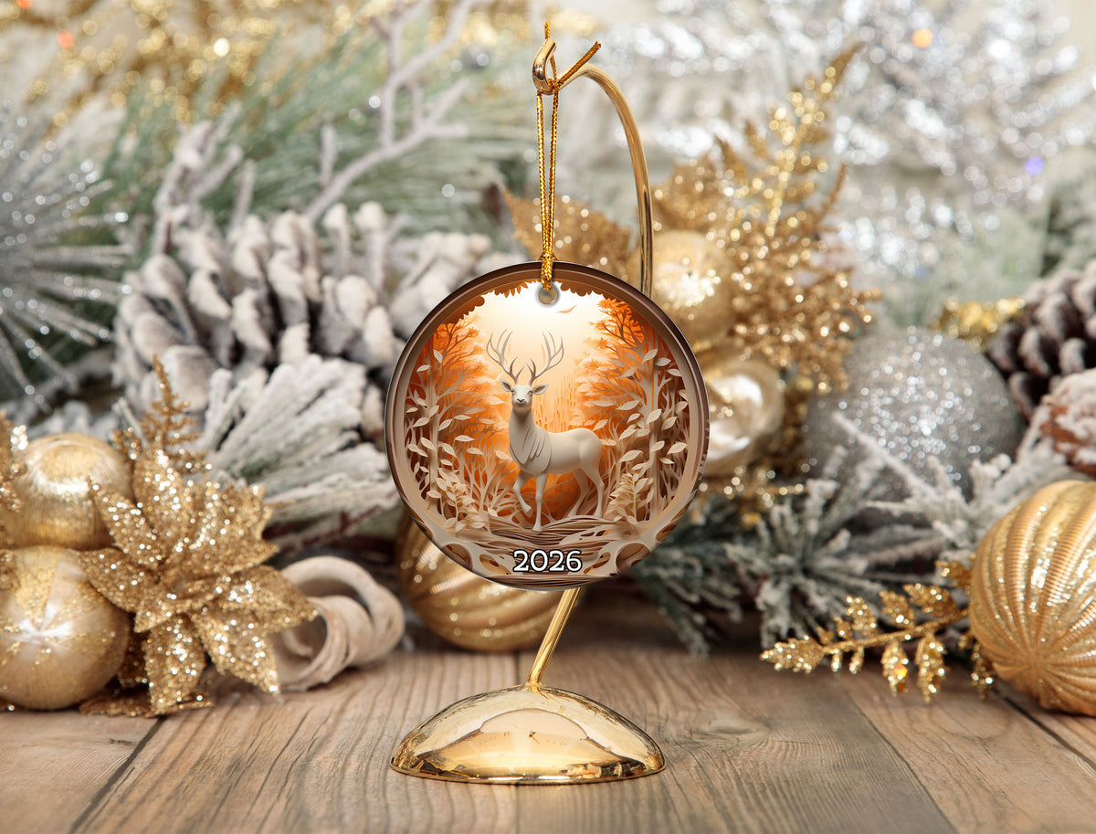 Majestic Forest Deer Ornament 2026, Christmas Tree Ornament, Holiday Keepsake Gift, Woodland Christmas Decor, Winter Gift Idea