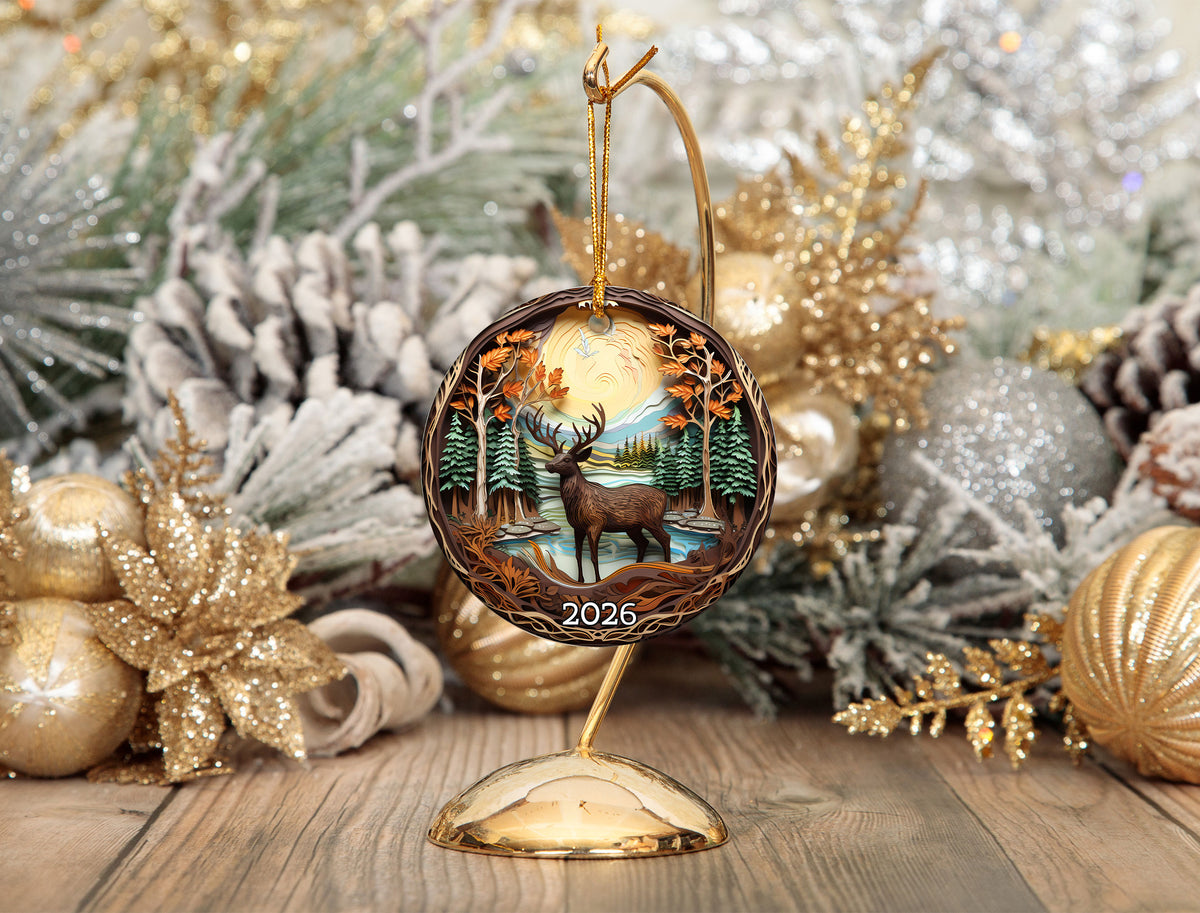Rustic Deer Ornament 2026, Christmas Tree Ornament, Holiday Decoration, Acrylic Keepsake, Xmas Gift, Christmas Decor