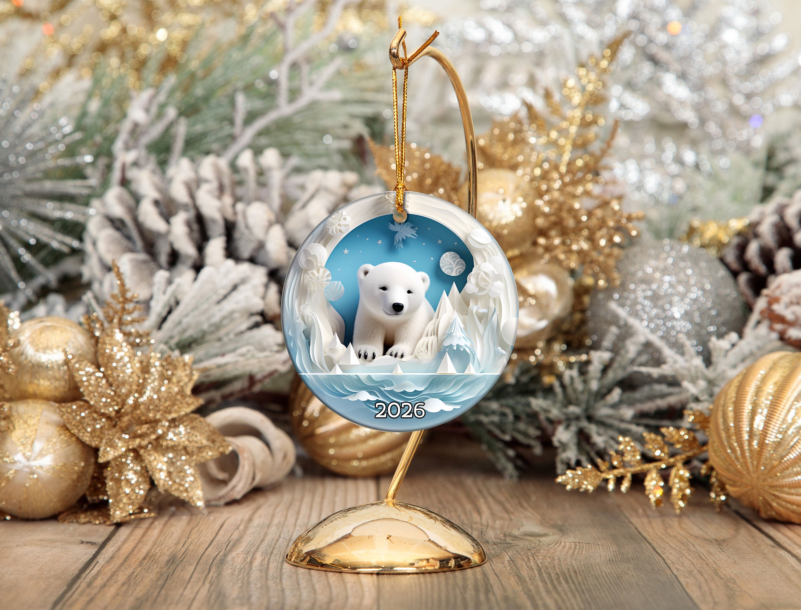 Polar Bear Ornament 2026, Winter Wonderland Christmas Decoration, Arctic Animal Keepsake, Holiday Tree Ornament
