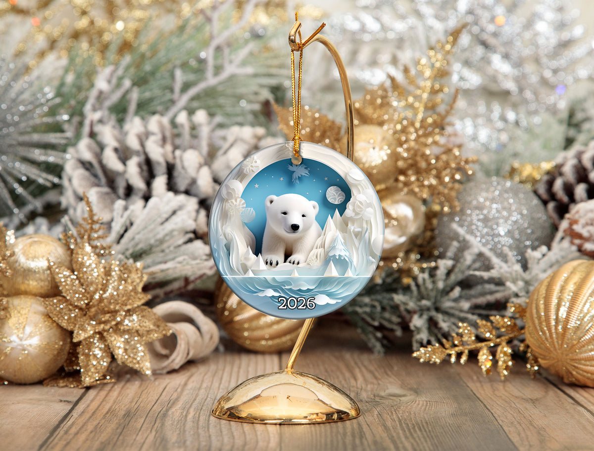 Polar Bear Ornament 2026, Winter Wonderland Christmas Decoration, Arctic Animal Keepsake, Holiday Tree Ornament