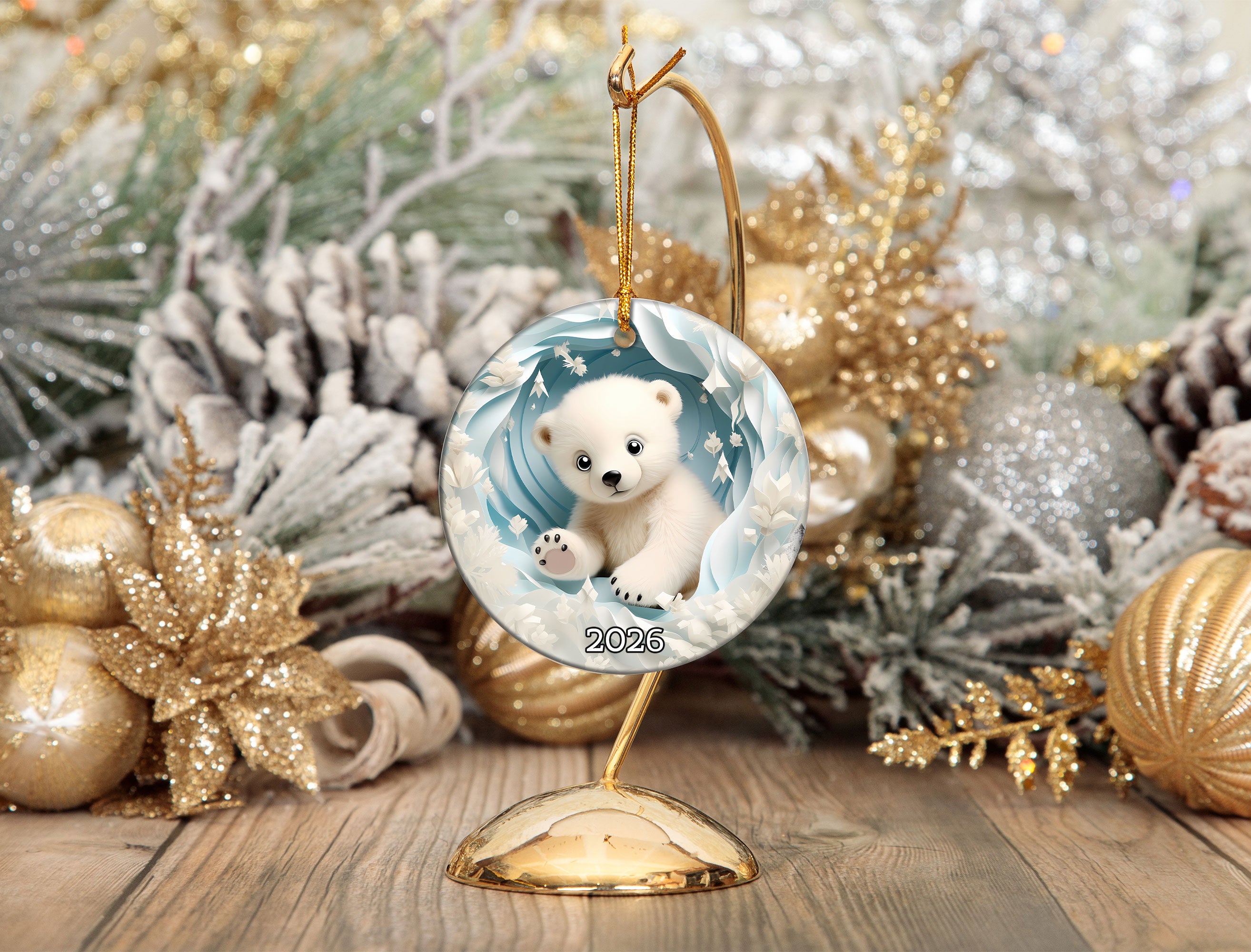 Baby Polar Bear Ornament 2026, Winter Animal Christmas Ornament, Arctic Holiday Decor, Christmas Keepsake