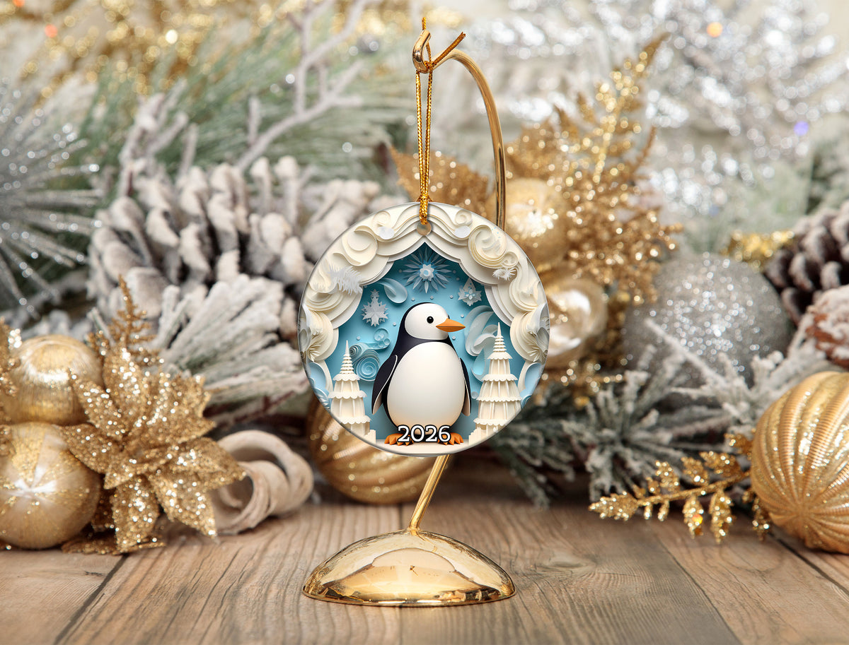 Penguin Christmas Ornament 2026, Winter Wonderland Tree Decoration, Cute Arctic Animal Keepsake
