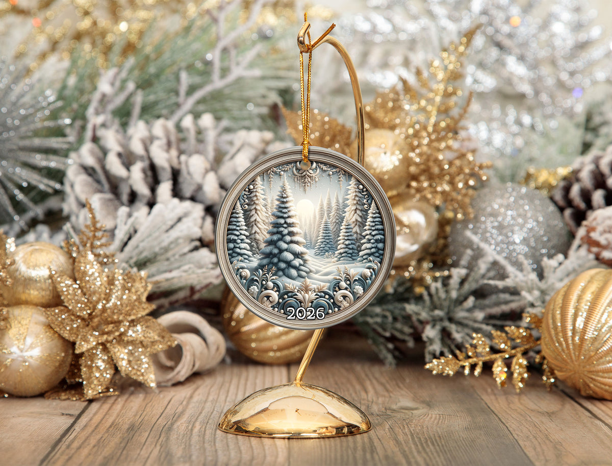 Winter Forest Christmas Ornament 2026, Snowy Pine Tree Ornament, Winter Wonderland Decor, Christmas Tree Decoration, Holiday Gift Keepsake