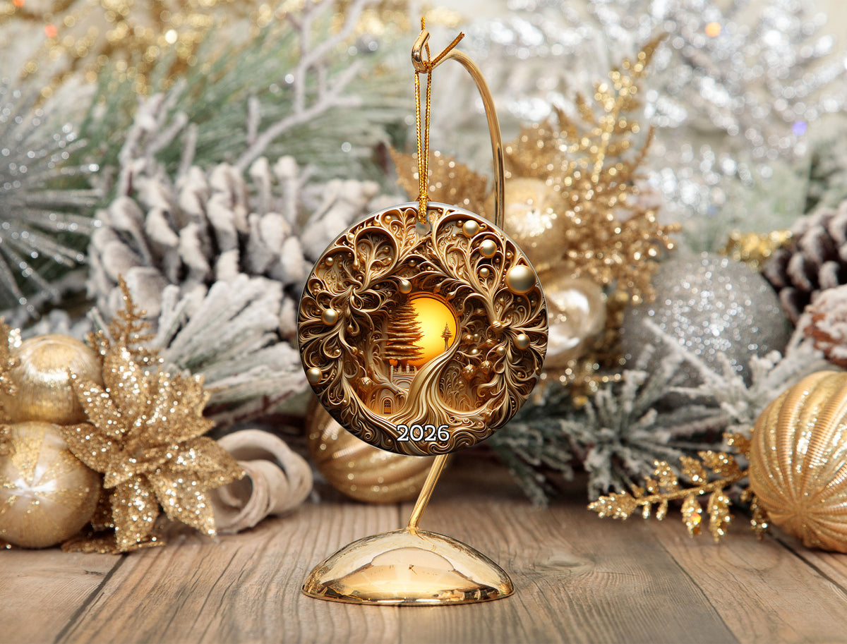 2026 Golden Tree of Life Ornament, Luxury Christmas Ornament, Ornate Gold Holiday Decor, Elegant Xmas Tree Decoration, Keepsake Gift