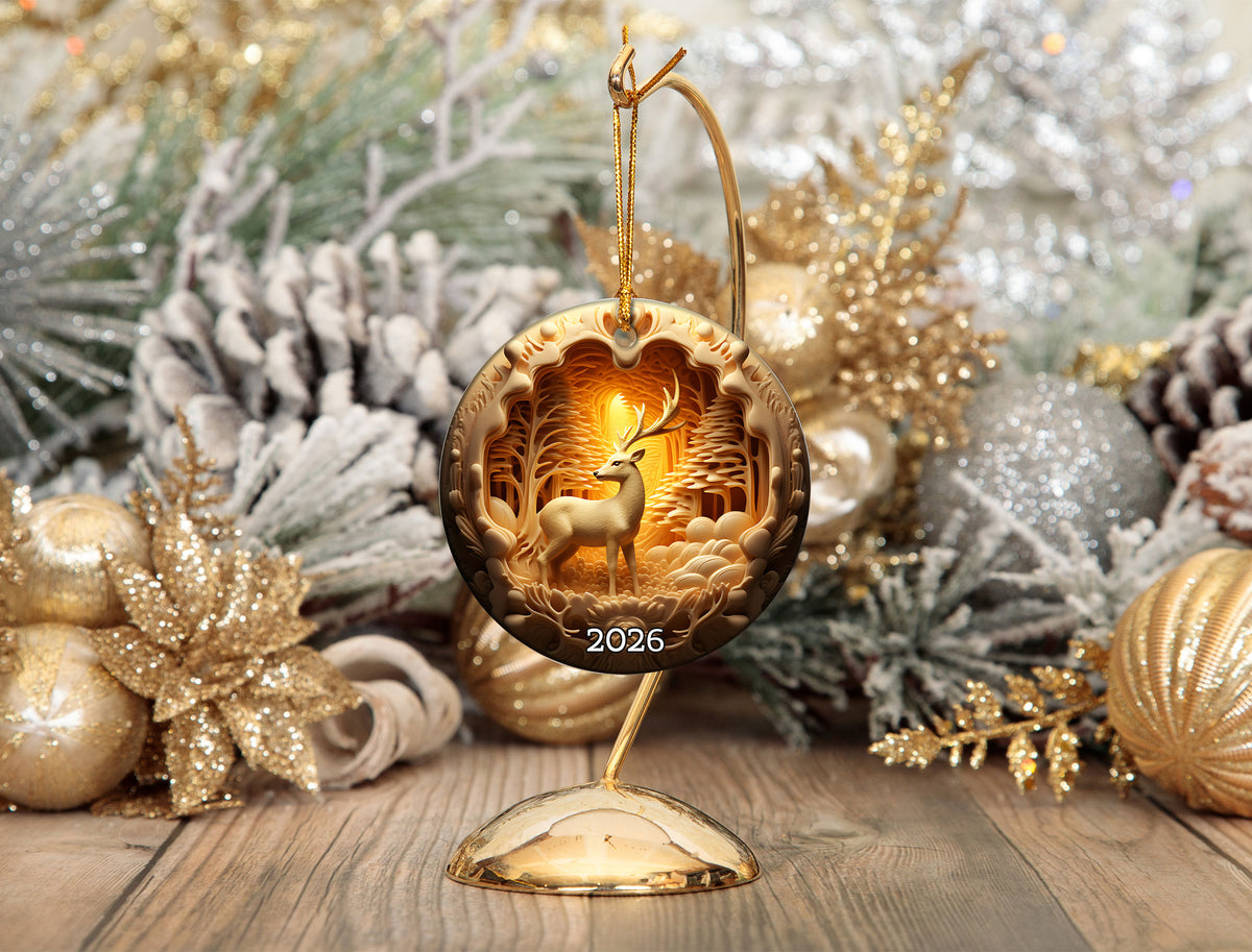 Woodland Deer Keepsake 2026, Christmas Tree Decoration, Holiday Ornament, Winter Christmas Gift, Seasonal Home Decor, Holiday Keepsake Gift