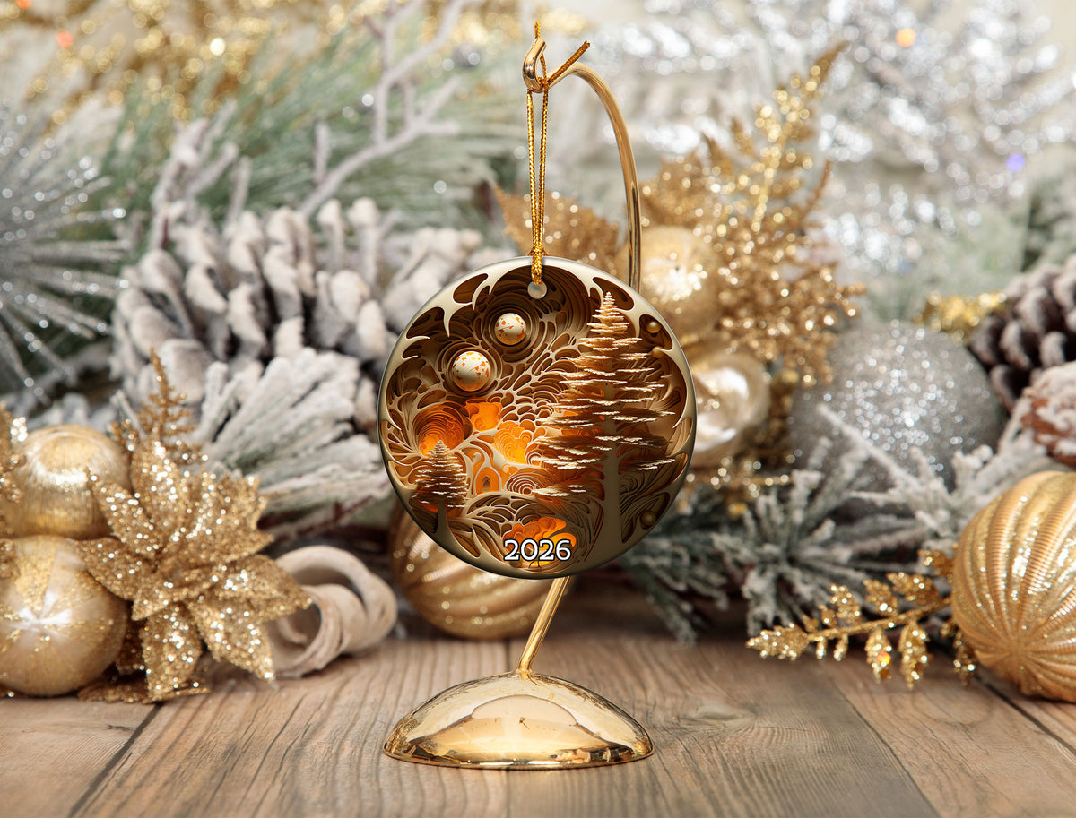 2026 Enchanted Golden Forest Ornament, Fantasy Christmas Tree Ornament, Woodland Holiday Decor, Elegant Gold Keepsake, Magical Xmas Gift