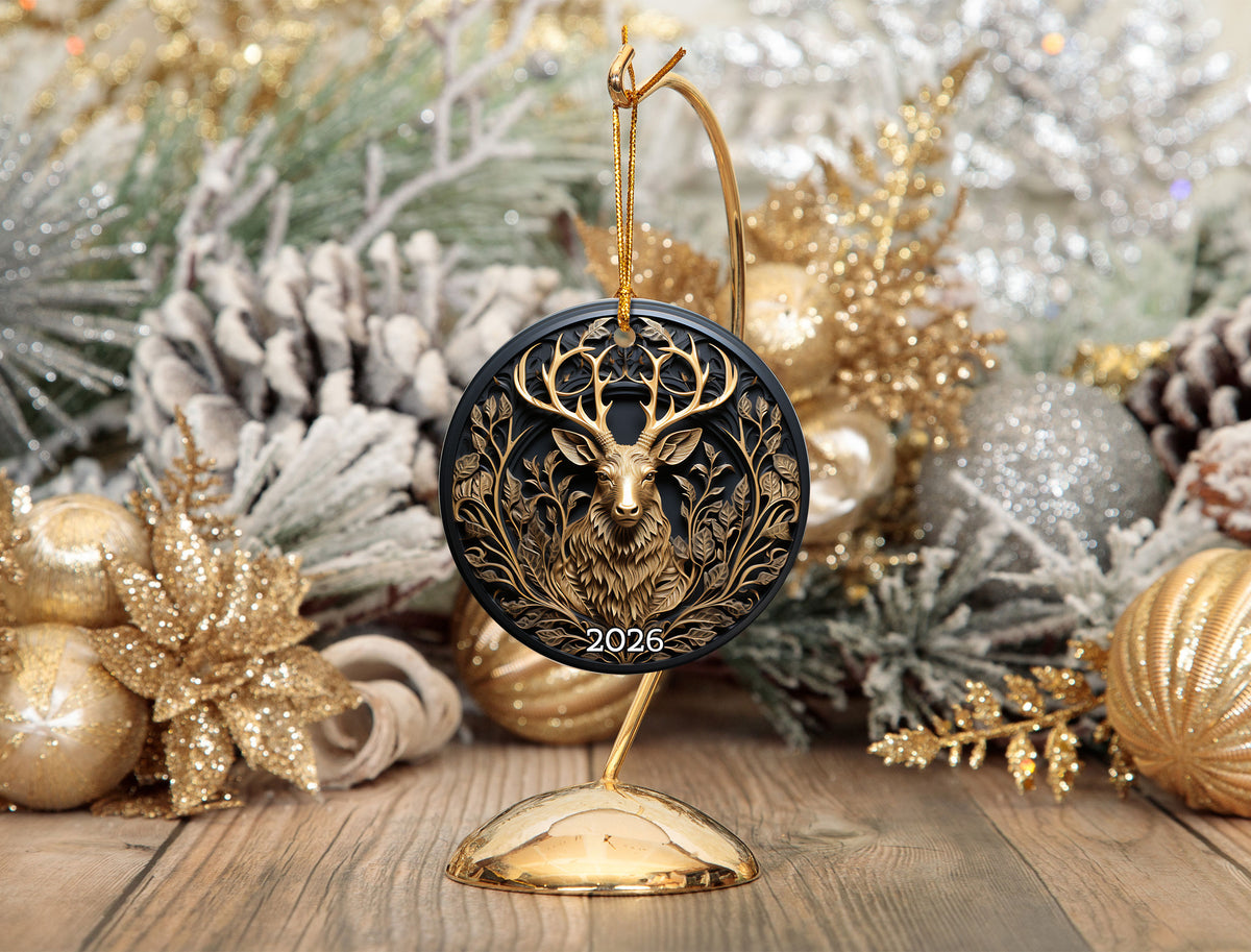 2026 Woodland Deer Christmas Ornament, Forest Animal Ornament, Rustic Christmas Tree Decor, Holiday Keepsake Gift, Winter Nature Ornament