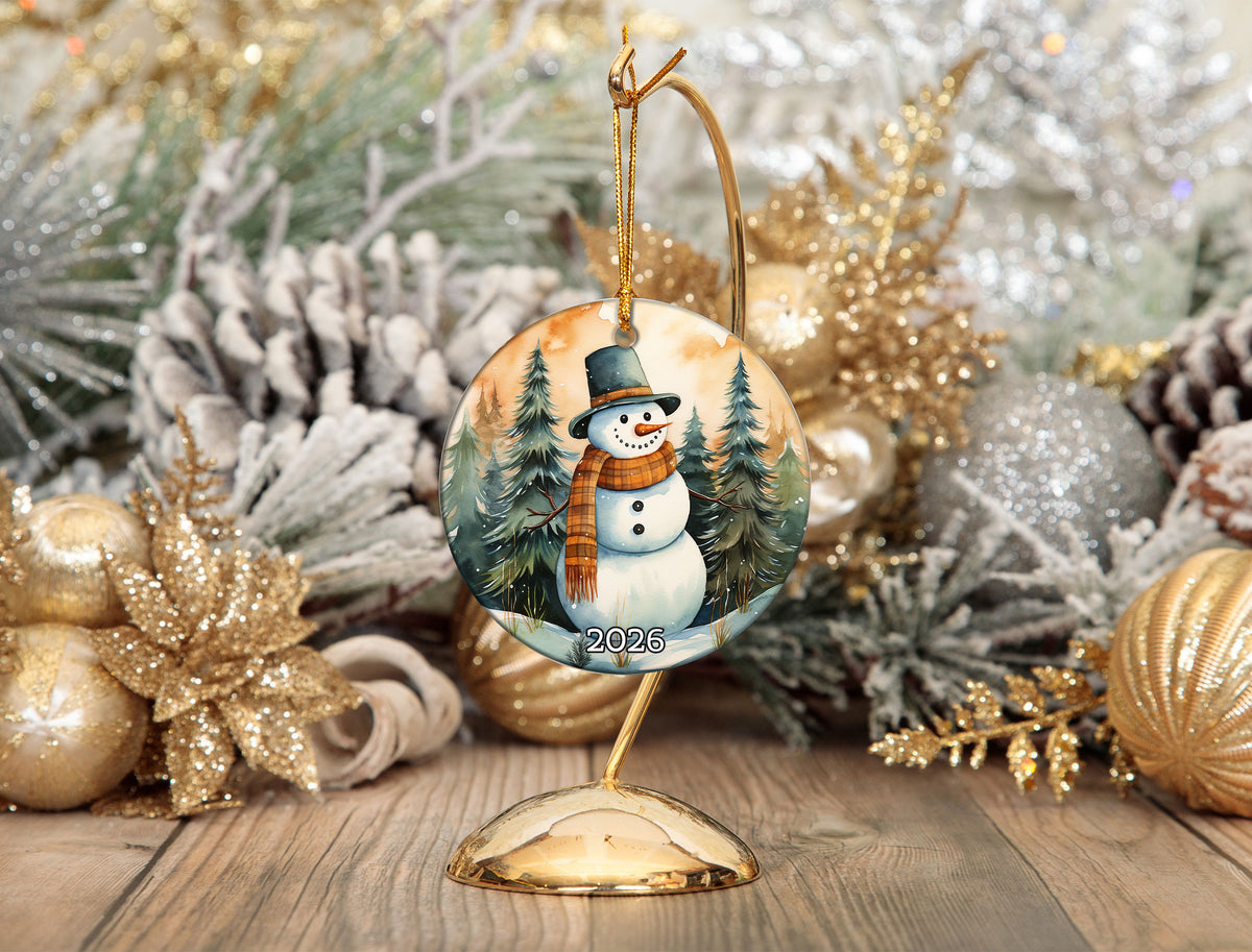 2026 Snowman Christmas Ornament, Winter Forest Tree Ornament, Rustic Holiday Decor, Snowman Keepsake Gift