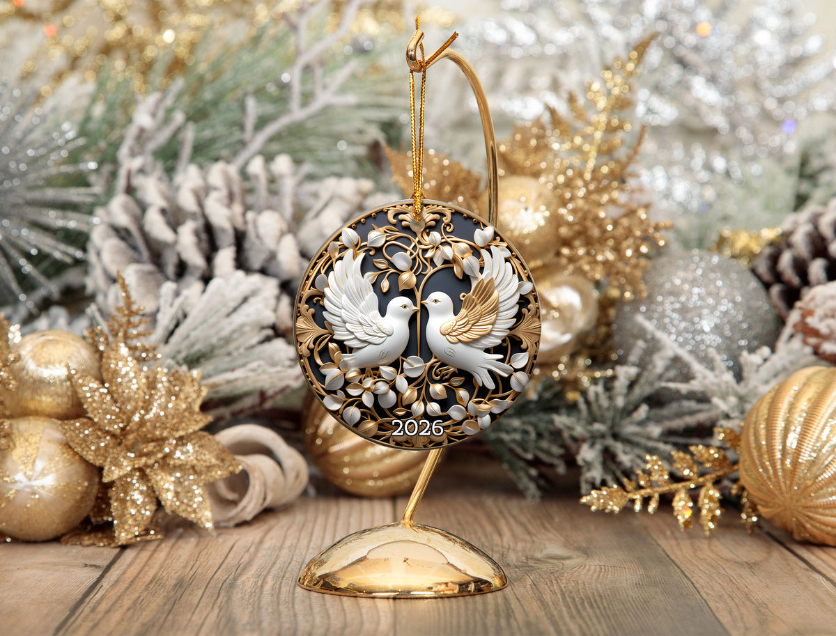 Love Birds Christmas Ornament 2026, White Dove Ceramic Ornament, Romantic Holiday Tree Decoration