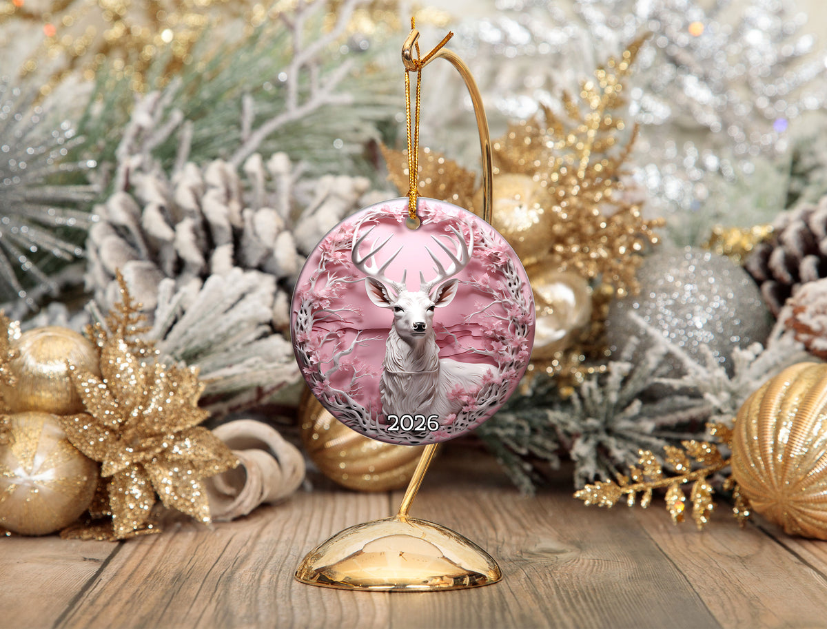Elegant Deer Forest Ornament 2026, Christmas Tree Ornament, Holiday Keepsake Gift, Winter Woodland Decor, Xmas Gift Idea