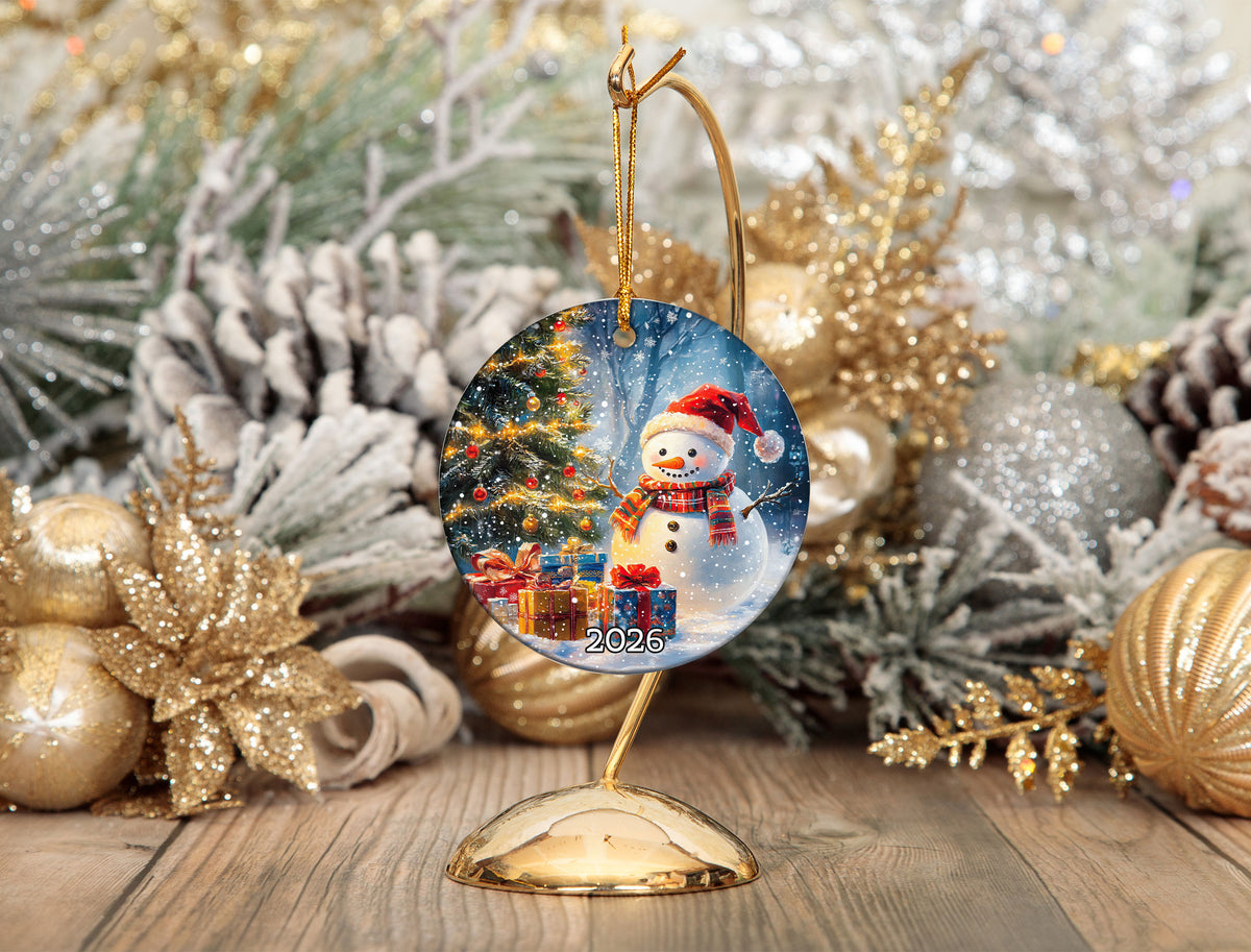 Snowman Holiday Ornament 2026, Rustic Christmas Ceramic Ornament, Winter Tree Decoration, Festive Keepsake Gift for Christmas Lovers