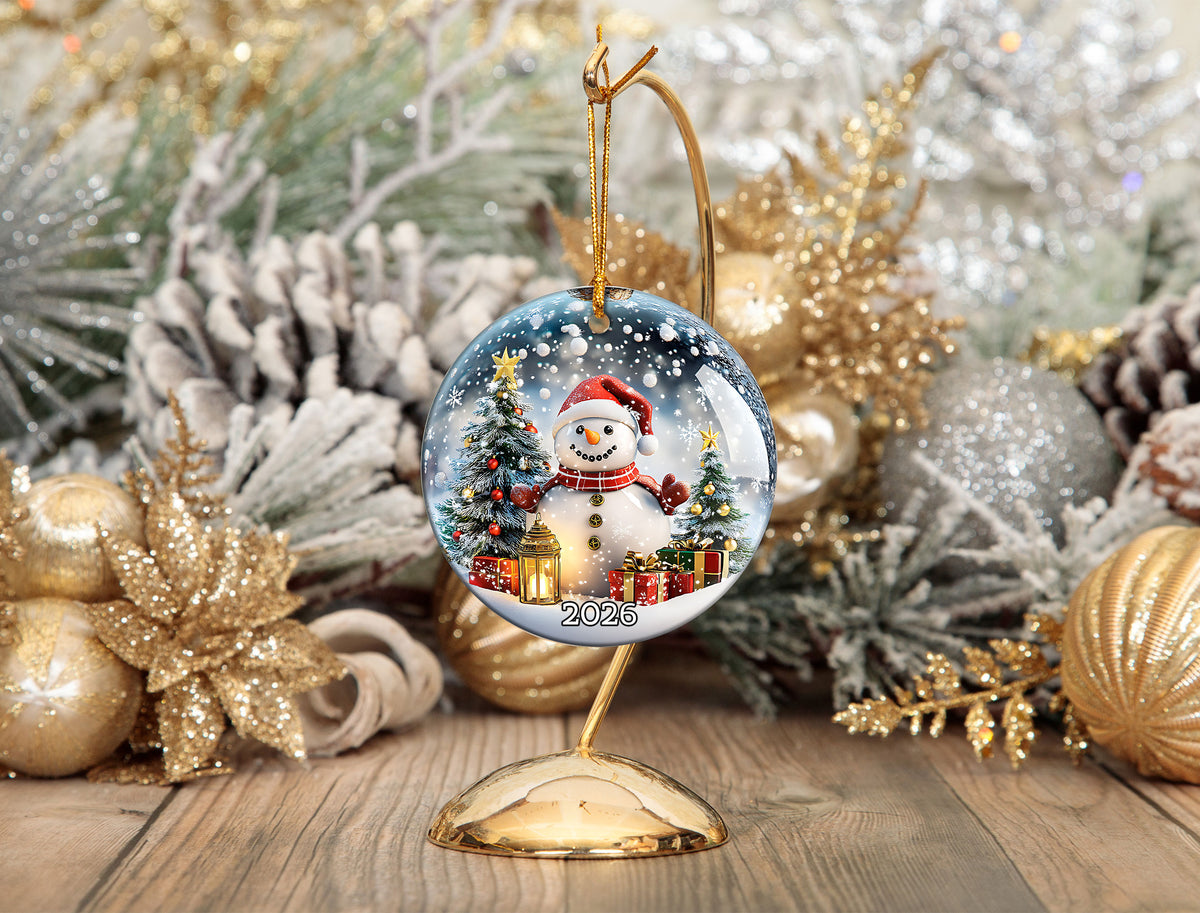 Christmas Snowman Ornament 2026, Cute Winter Ceramic Ornament, Holiday Tree Decoration, Christmas Keepsake Gift for Friends and Family