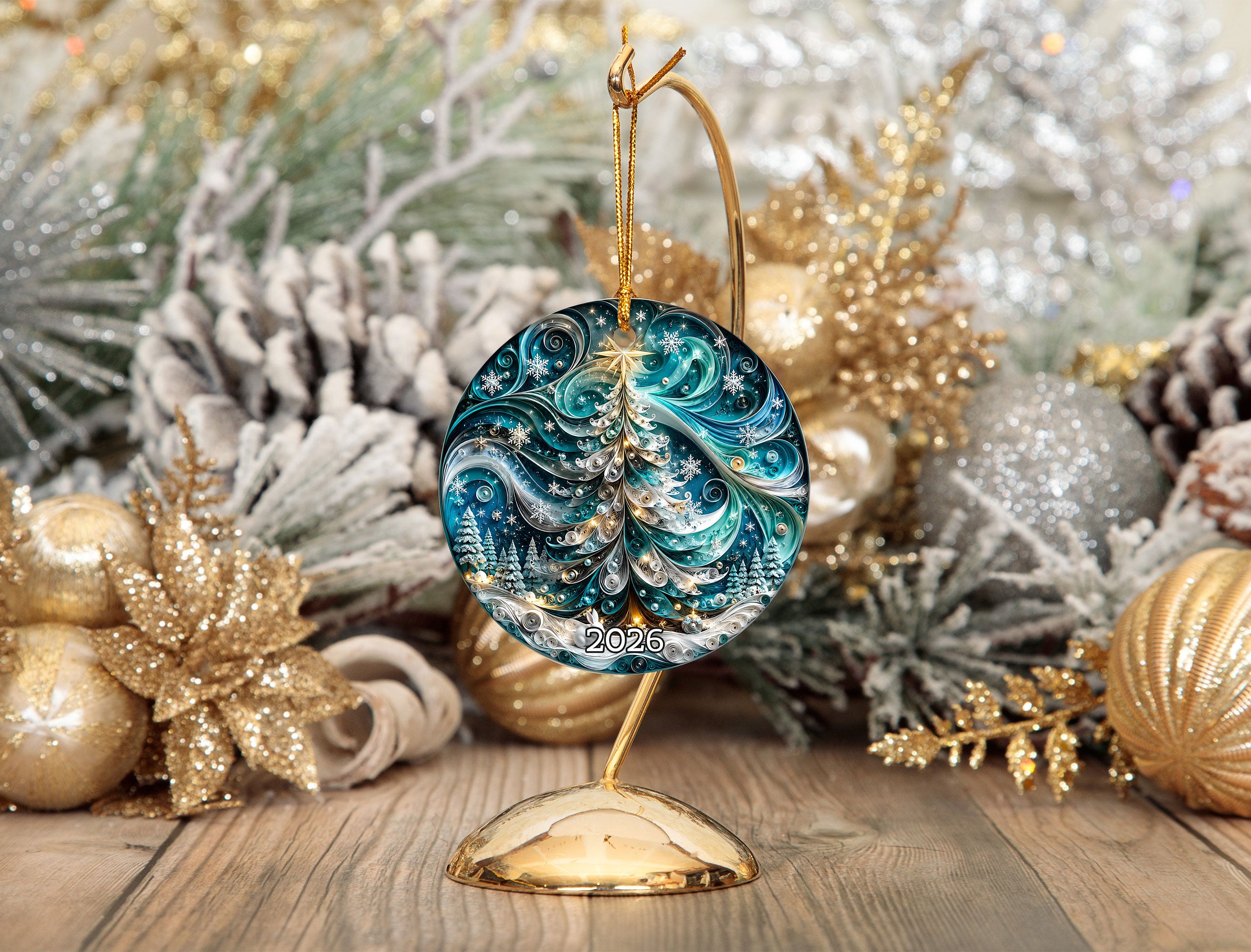Christmas Ornament 2026, Elegant Blue Tree Ornament, Holiday Tree Decoration, Christmas Keepsake, Winter Ornament Gift