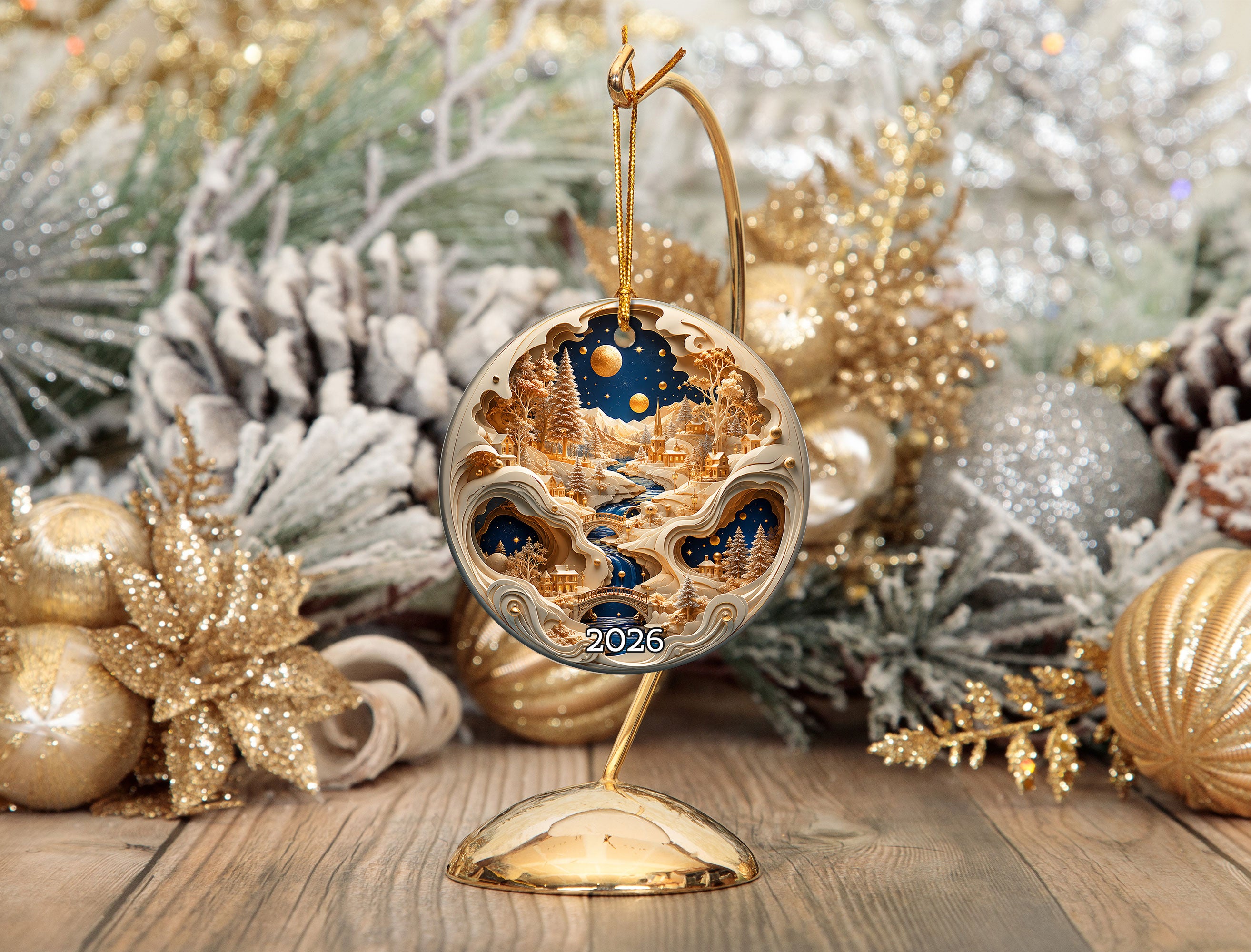 Winter Village Christmas Ornament 2026, Snowy Christmas Tree Decor, Holiday Village Ornament, Christmas Keepsake