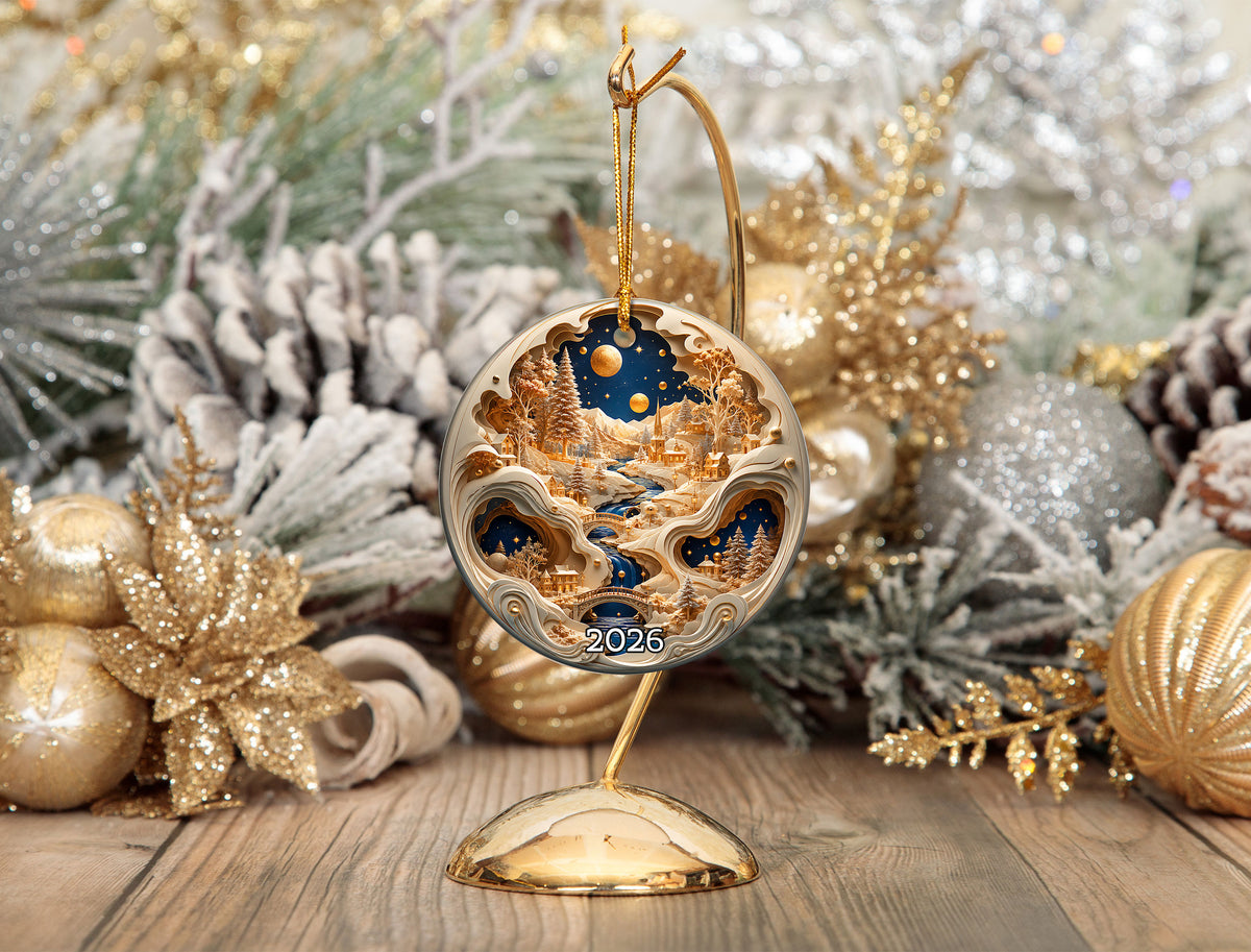 Winter Village Christmas Ornament 2026, Snowy Christmas Tree Decor, Holiday Village Ornament, Christmas Keepsake