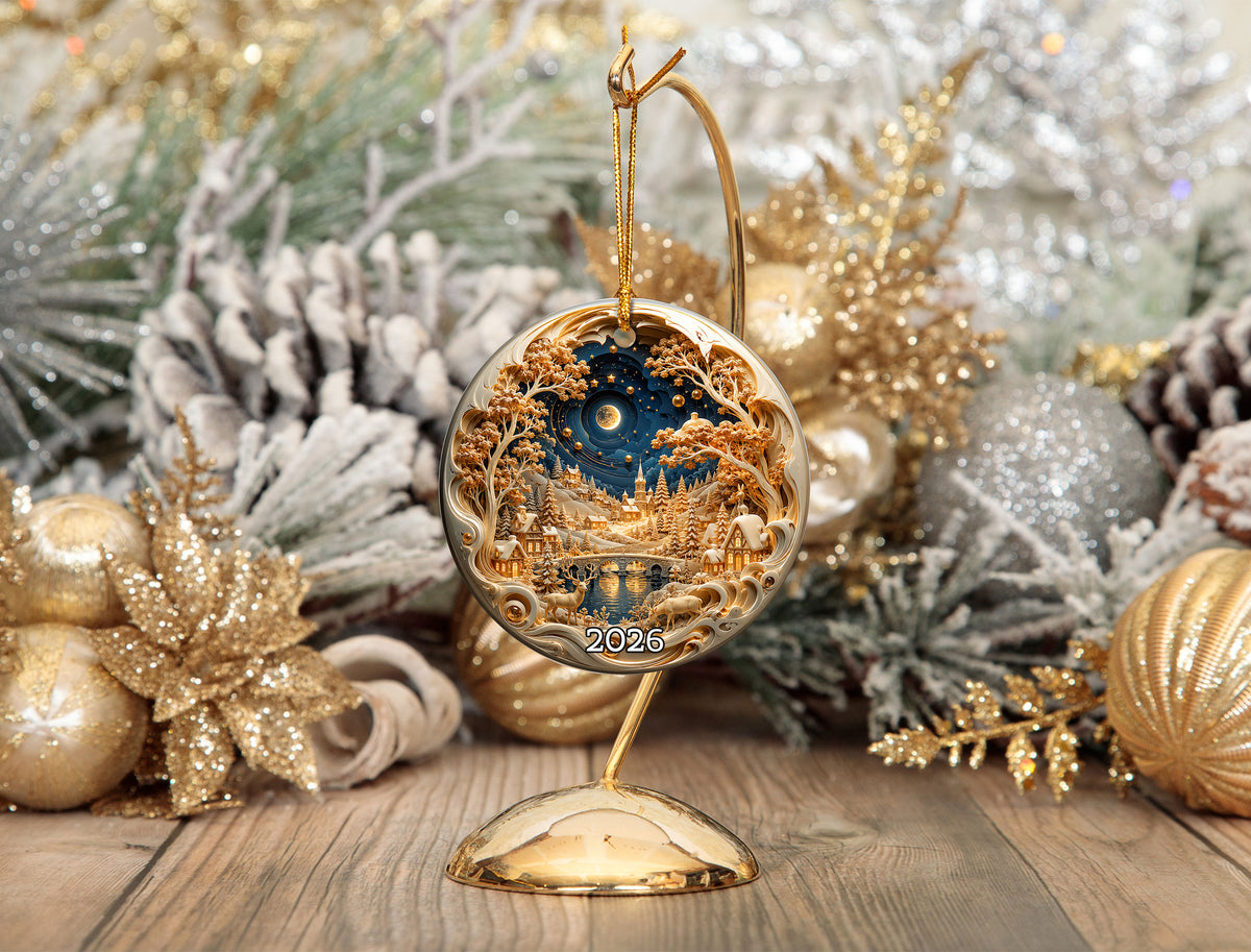 Holiday Village Ornament 2026, Christmas Village Decoration, Winter Snow Scene Ornament, Christmas Keepsake