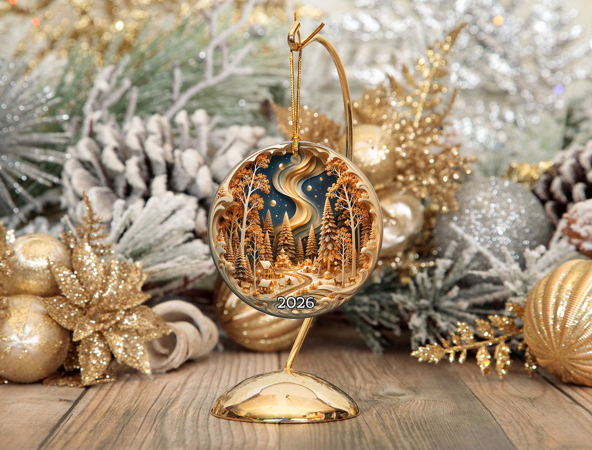 Christmas Ornament 2026, Winter Village Landscape, Snowy Christmas Tree Decoration, Holiday Keepsake Ornament