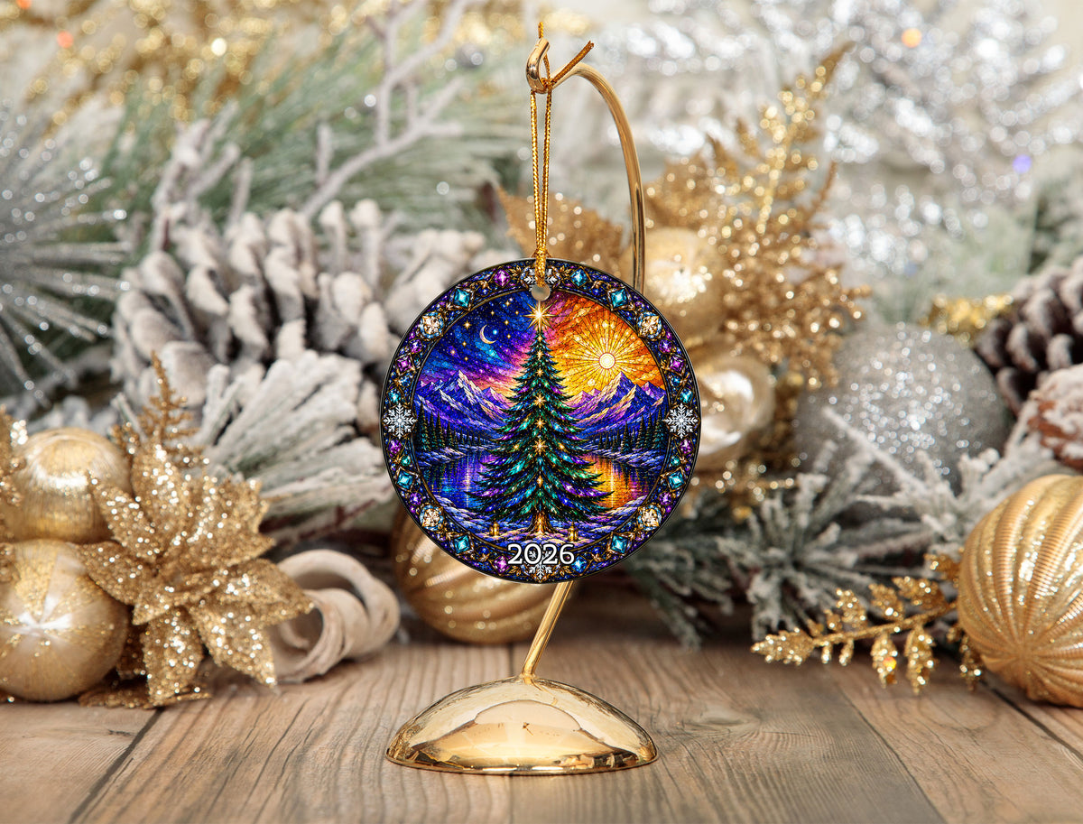Christmas Ornament 2026, Colorful Christmas Tree Decor, Winter Holiday Ornament, Mountain Lake Christmas Scene