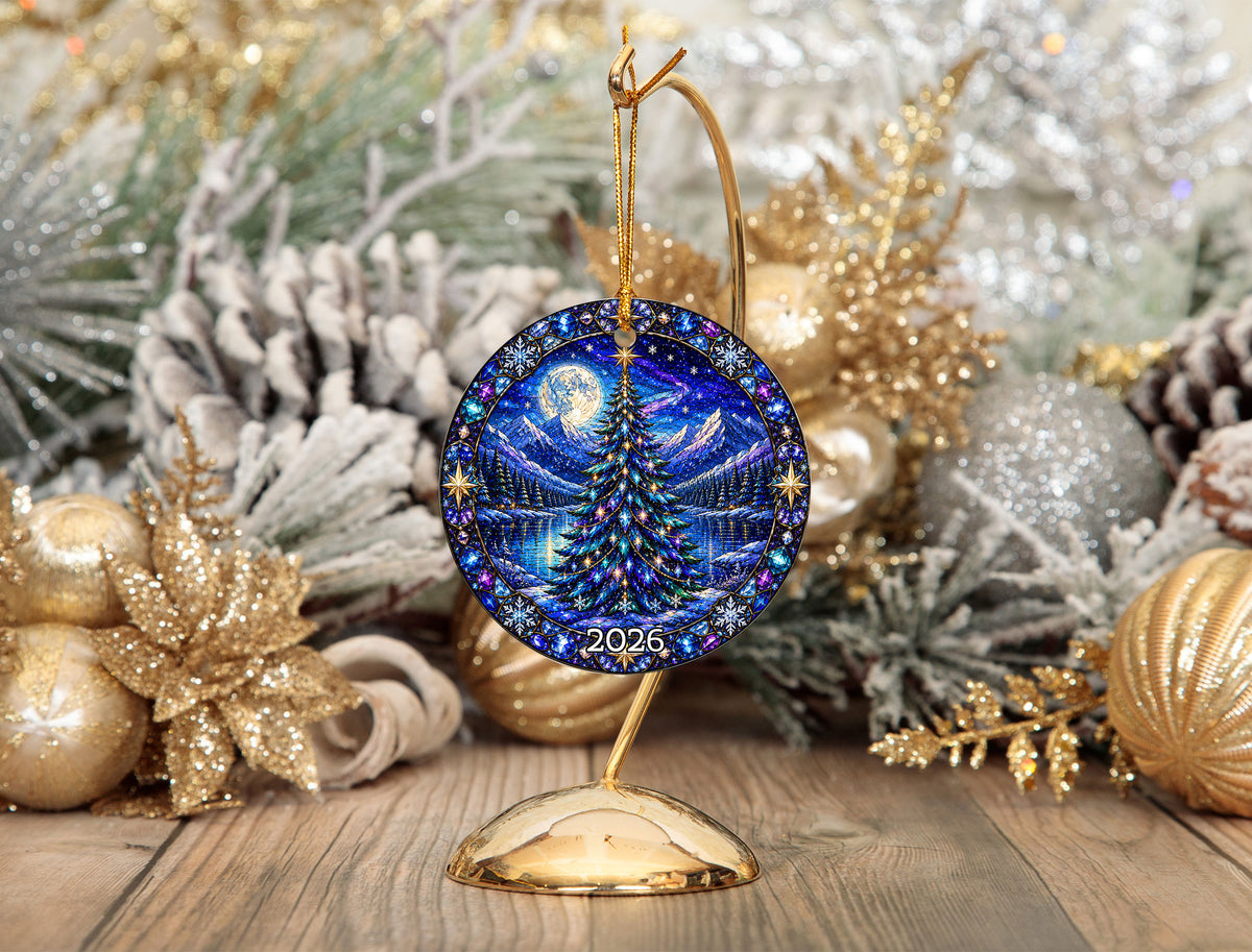 Winter Christmas Ornament 2026, Aurora Christmas Tree Decor, Holiday Mountain Landscape Ornament