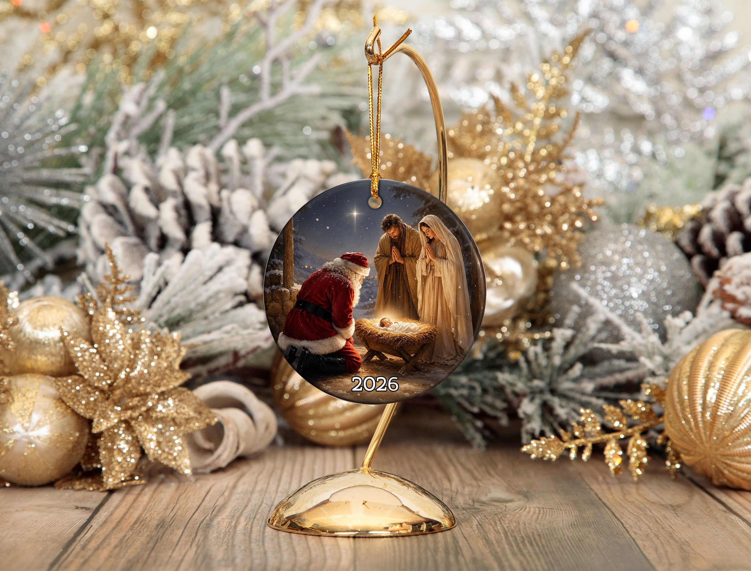 Santa Nativity Christmas Ornament 2026, Baby Jesus Holy Family Keepsake, Christian Christmas Tree Ornament