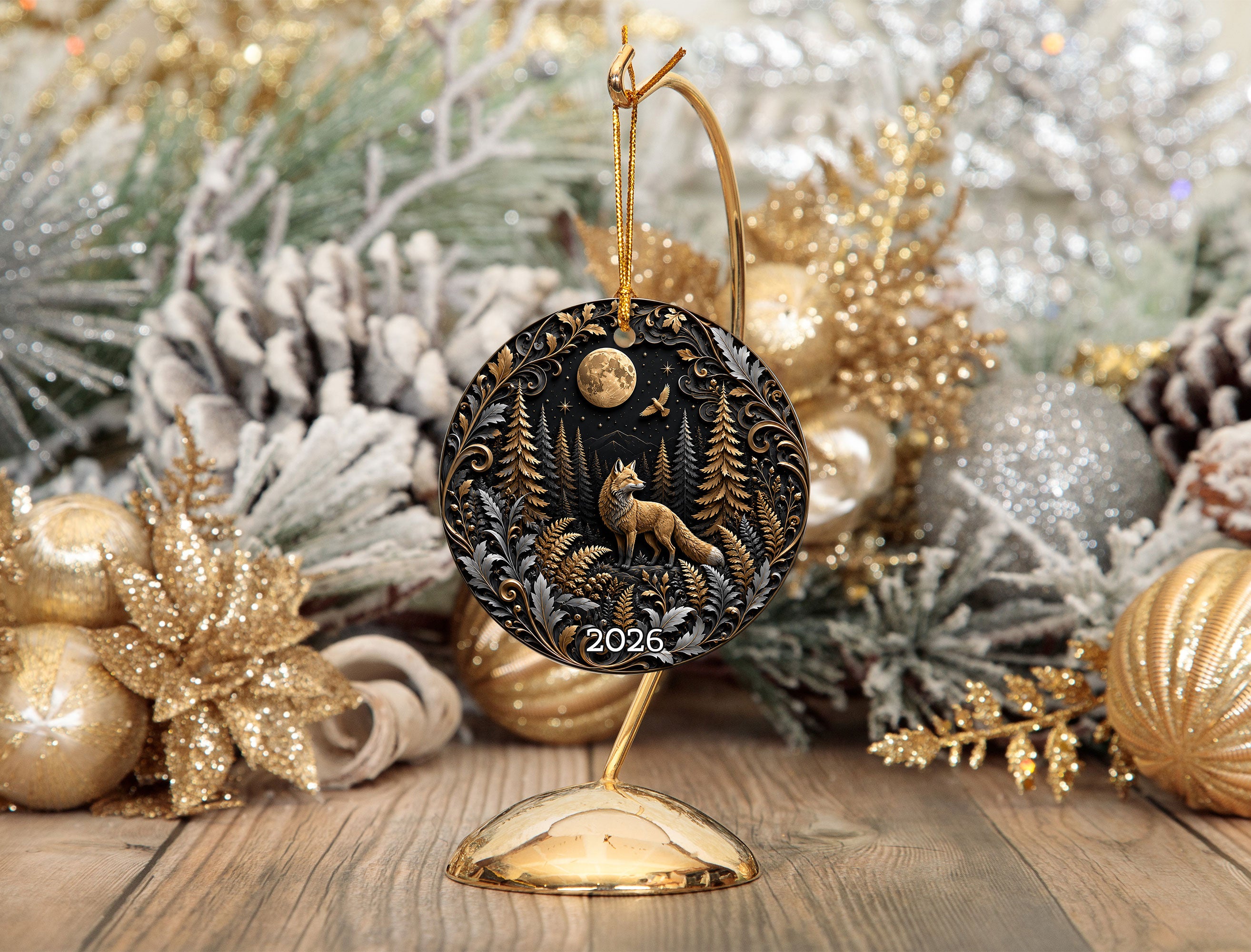 Christmas Keepsake Ornament 2026, Wolf Ornament, Moonlit Winter Landscape Decoration, Christian Holiday Gift, Festive Christmas Decor