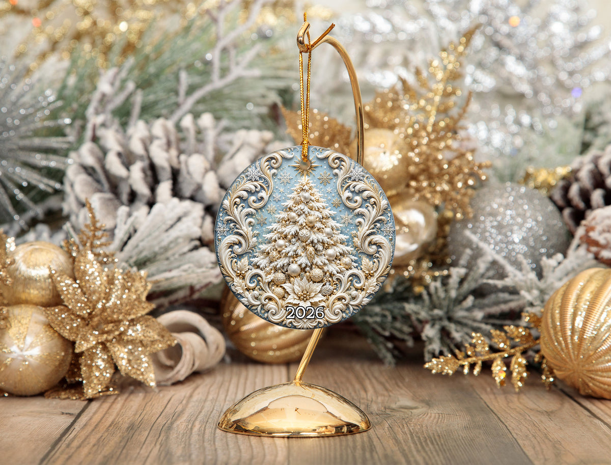 White Christmas Tree Ornament 2026, Snowy Christmas Tree Ornament, Elegant Holiday Tree Decor, Winter Christmas Keepsake Gift