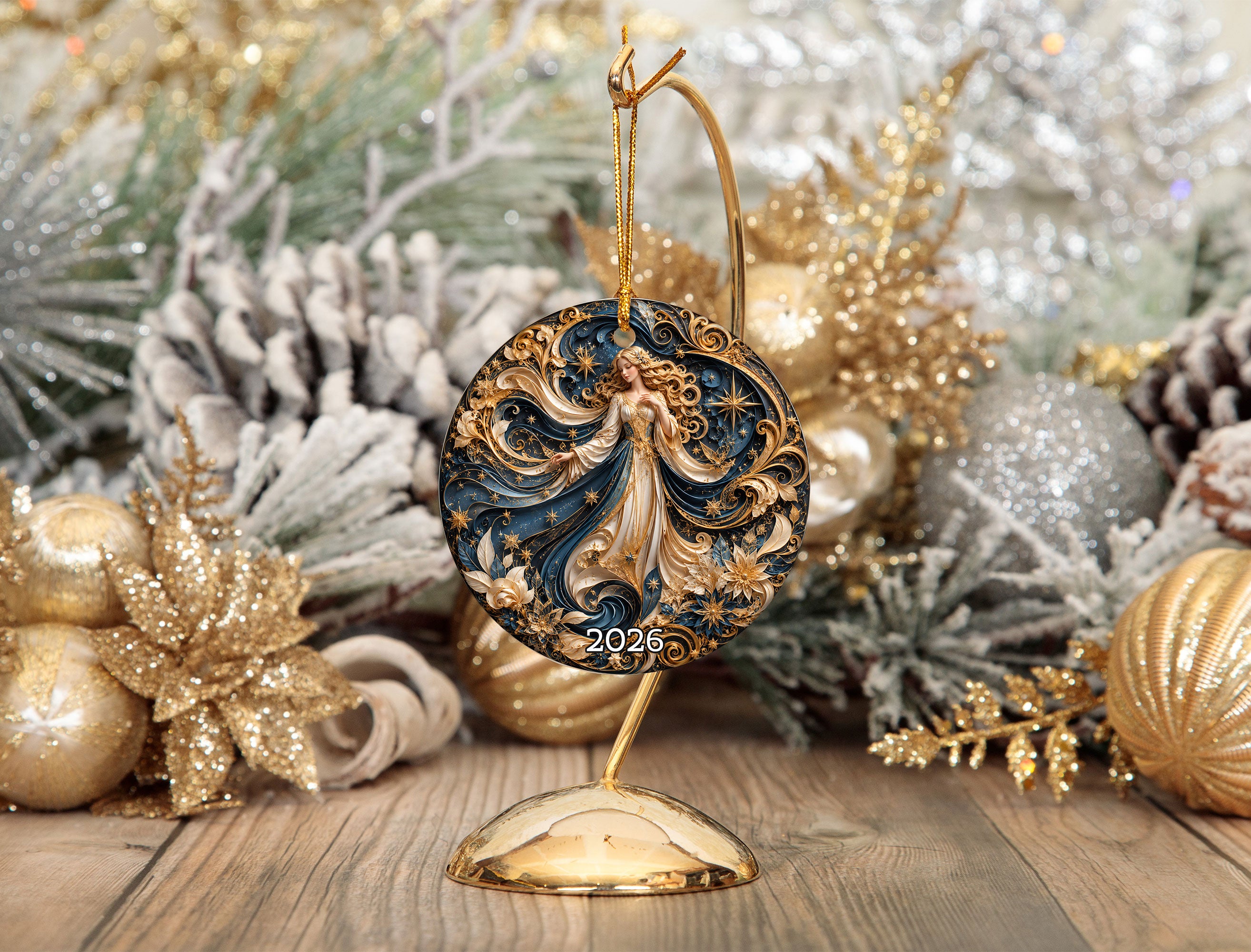 Christmas Angel Ornament 2026, Celestial Moon Tree Ornament, Winter Night Holiday Decoration, Elegant Christmas Keepsake