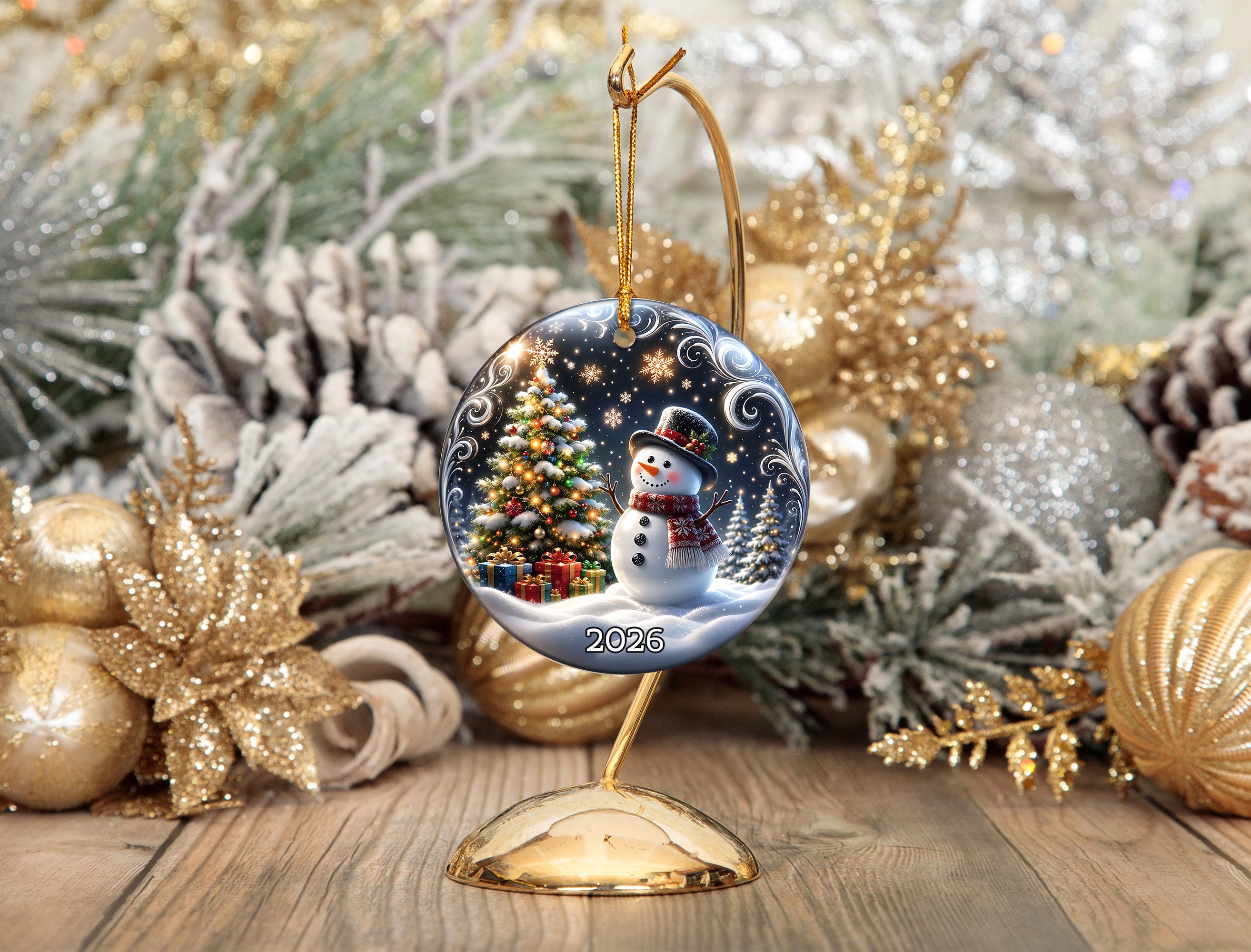 Snowman Christmas Ornament 2026, Blue Winter Christmas Tree Ornament, Personalized Holiday Ornament
