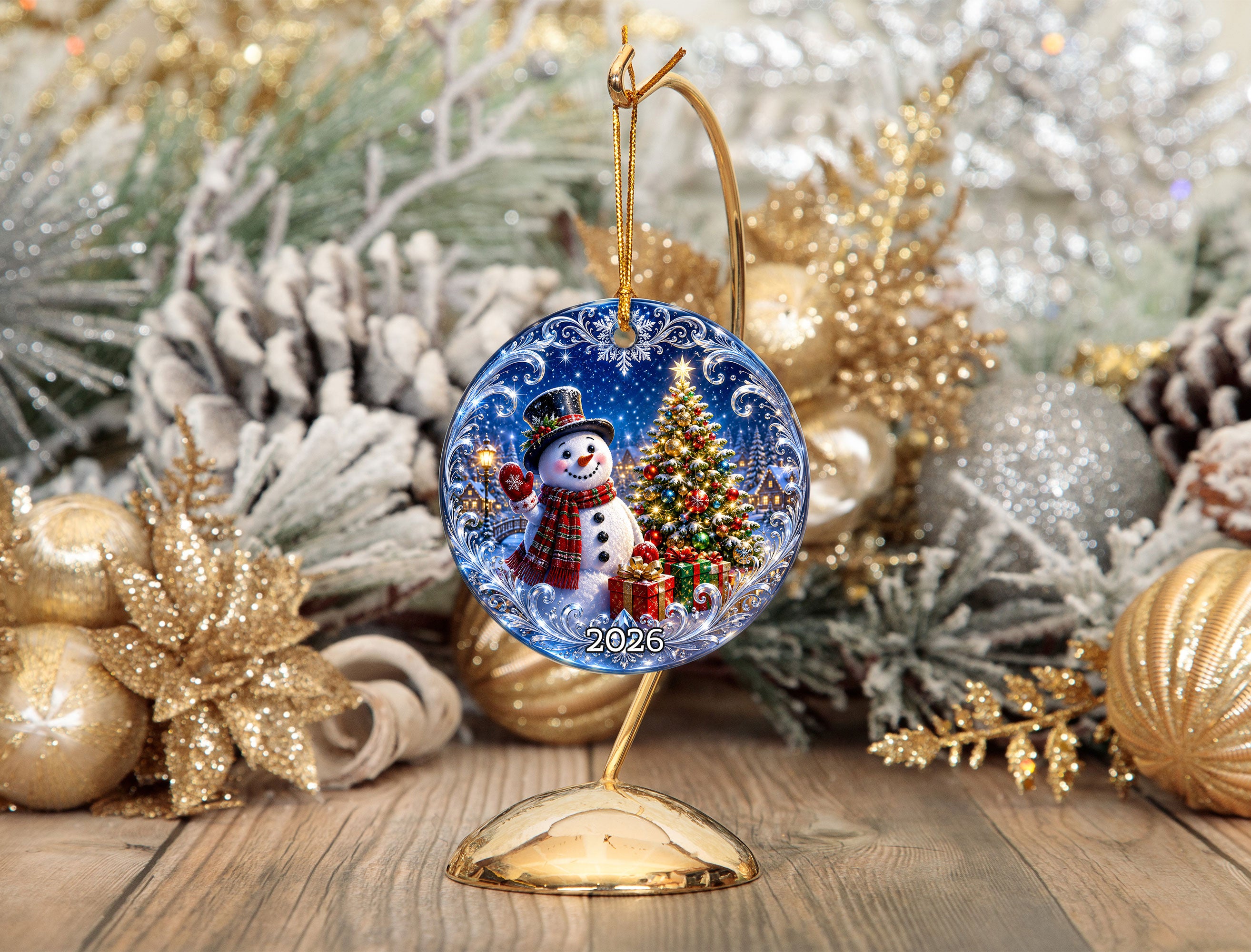 Winter Snowman Ornament 2026, Christmas Tree Keepsake Ornament, Holiday Decoration, Blue Christmas Decor