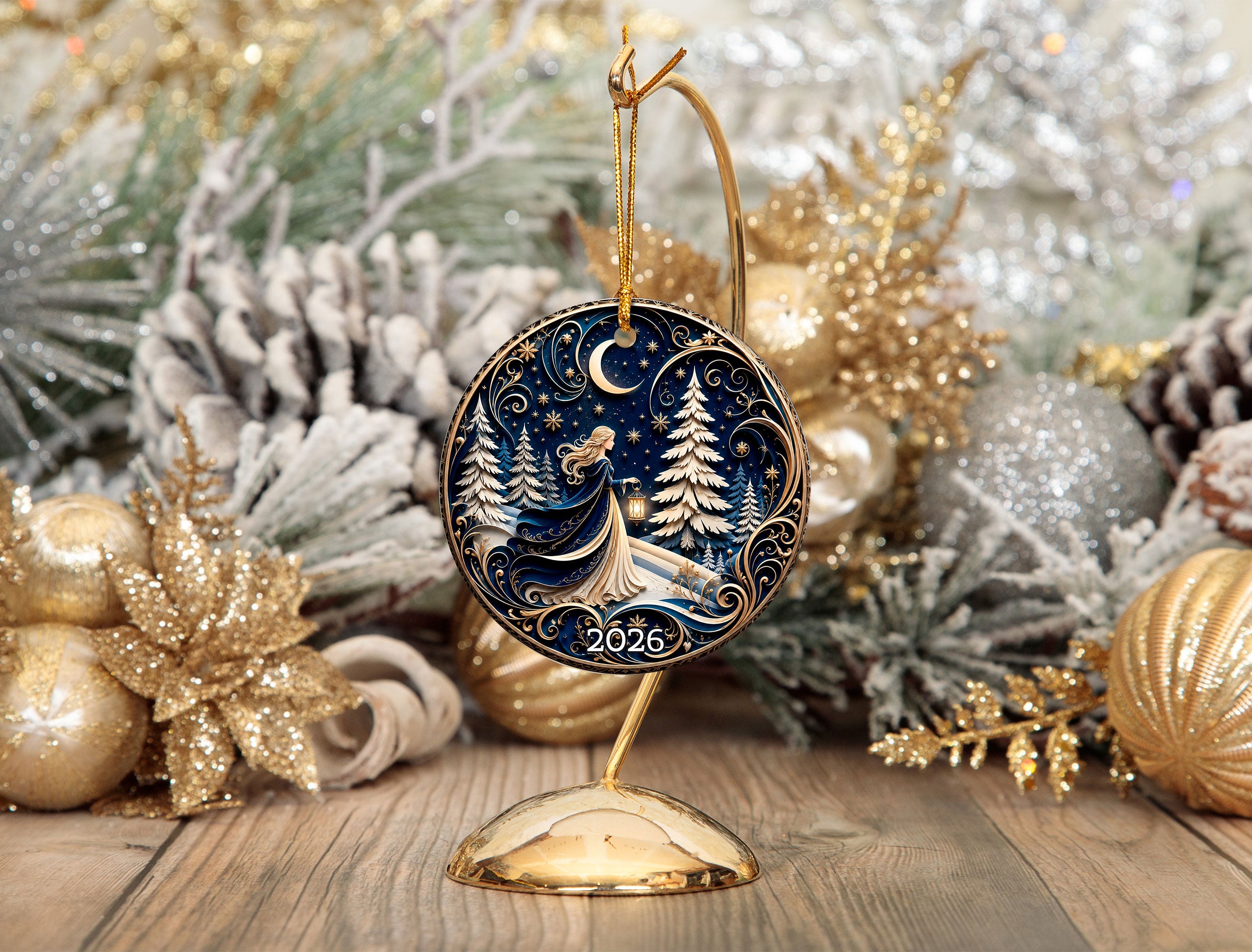 Religious Christmas Ornament 2026 with Angel, Ceramic Christmas Tree Ornament, Holiday Decoration