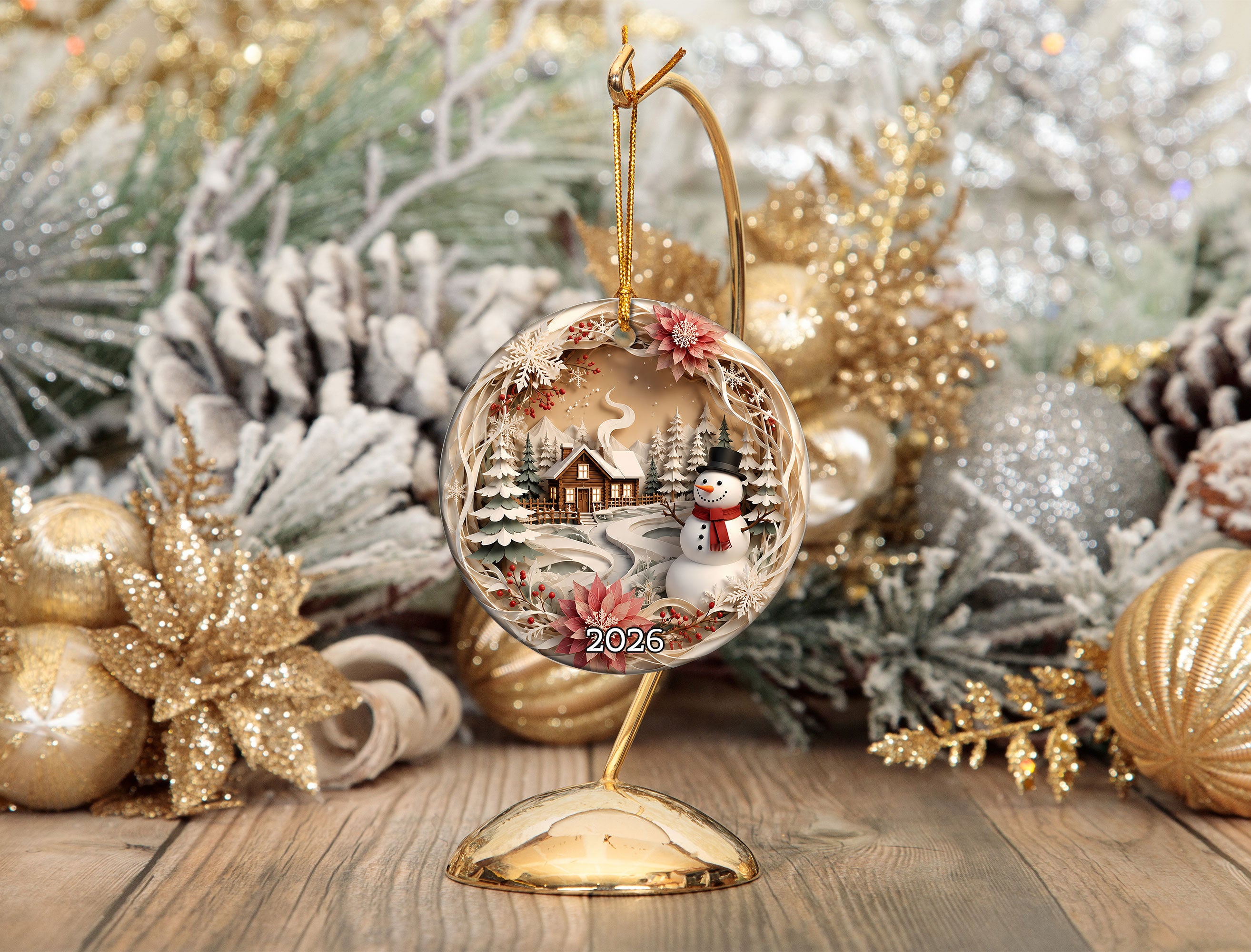 Winter Village Christmas Ornament 2026, Snowman Tree Ornament, Holiday Christmas Decoration