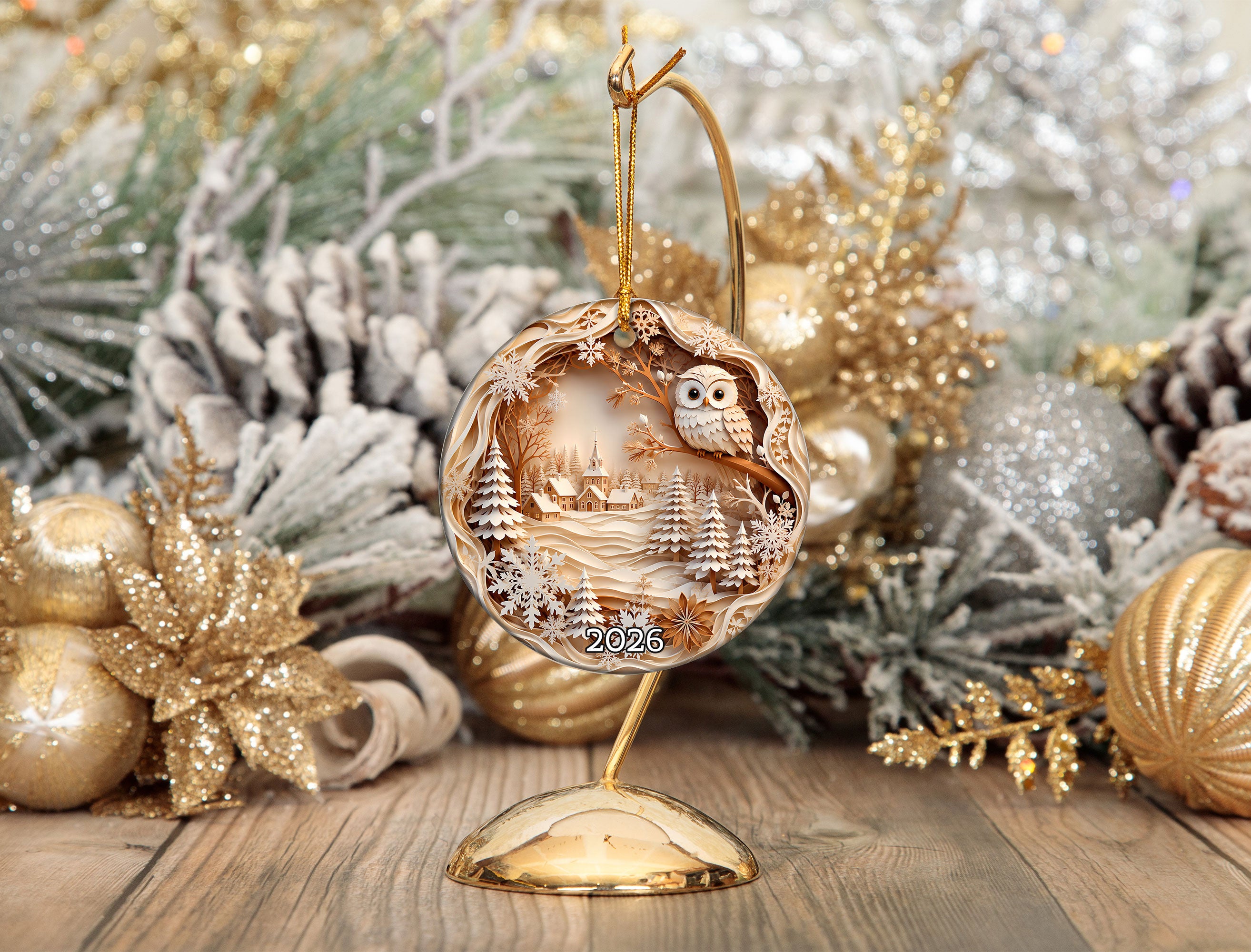 Christmas Owl Ornament 2026, Winter Village Tree Ornament, Holiday Christmas Decoration, Family Keepsake Gift